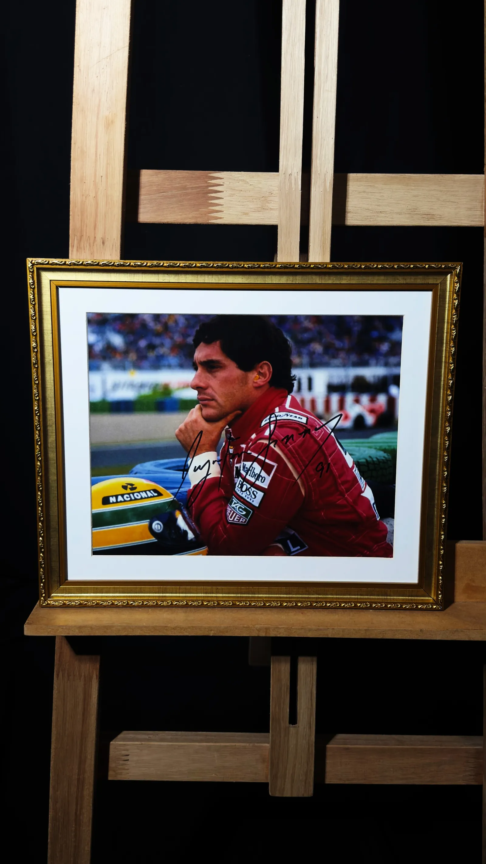 Ayrton Senna autógrafo – foto enquadrada, Ayrton Senna