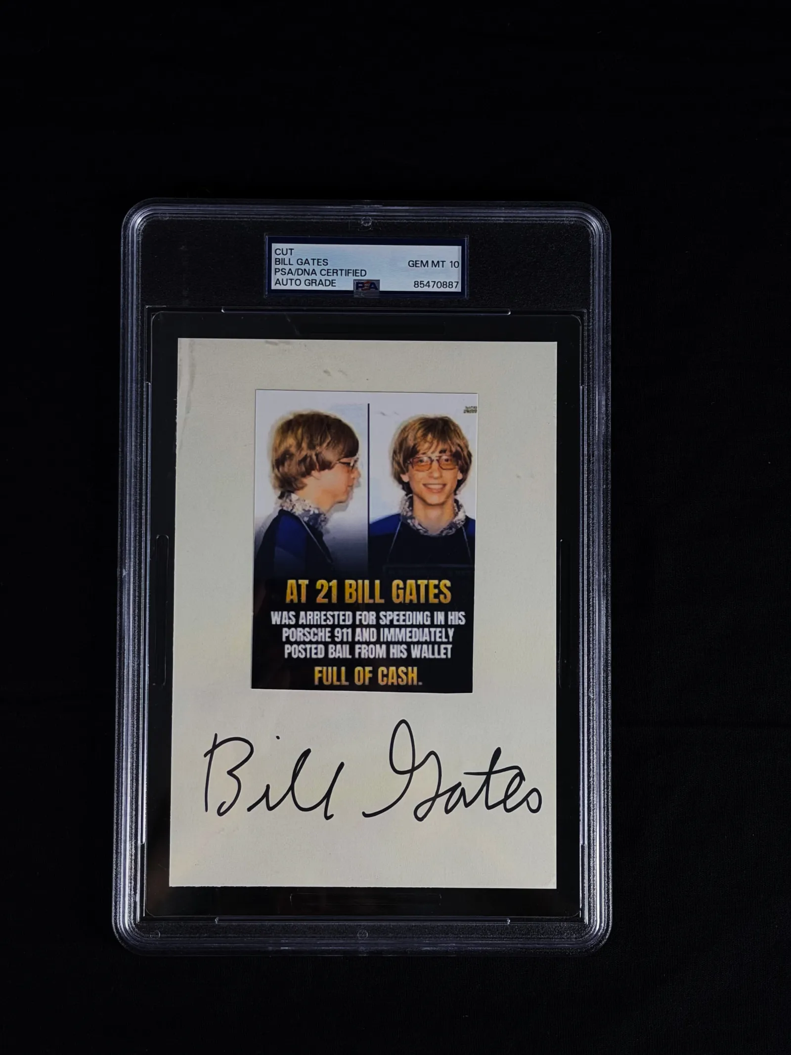 Bill Gates autógrafo – famosa foto: "Mugshot" encapsulada, Bill Gates