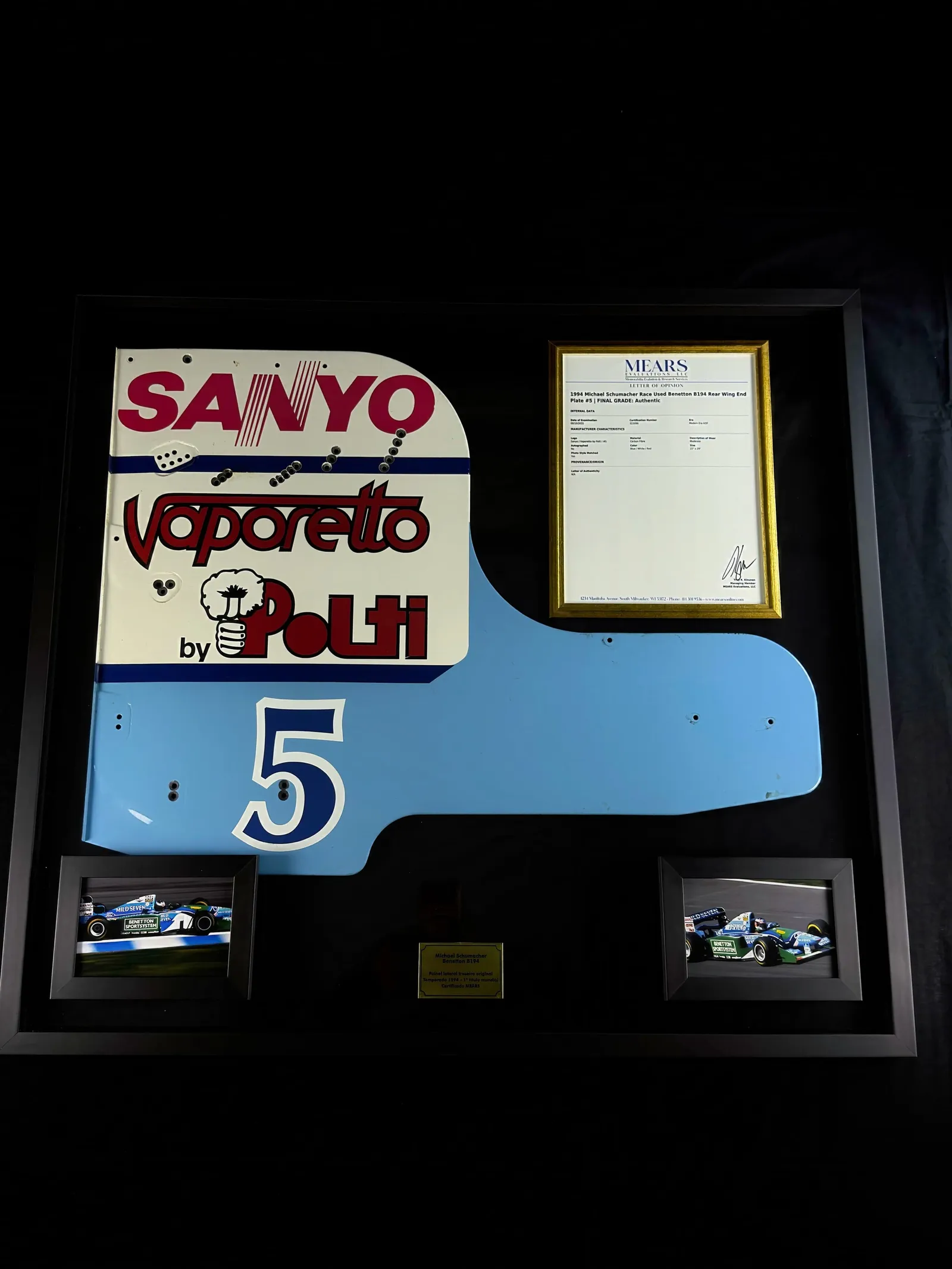 Michael Schumacher "Asa Traseira" usada em corrida – 1994, B194 Rear Wing Endplate, Michael Schumacher