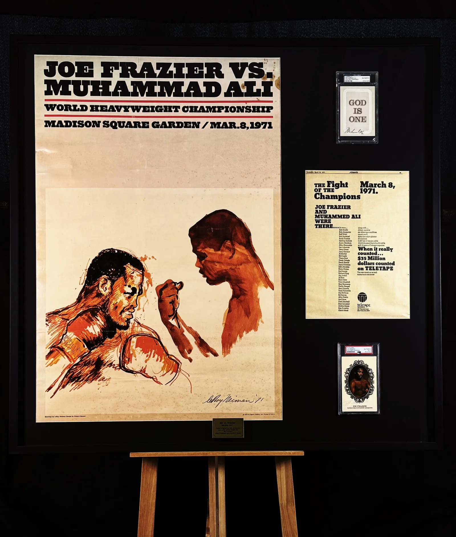 Joe Frazier vs Muhammad Ali autógrafos enquadrados – pôster da luta de 8 de março de 1971, Joe Frazier e Muhammad Ali