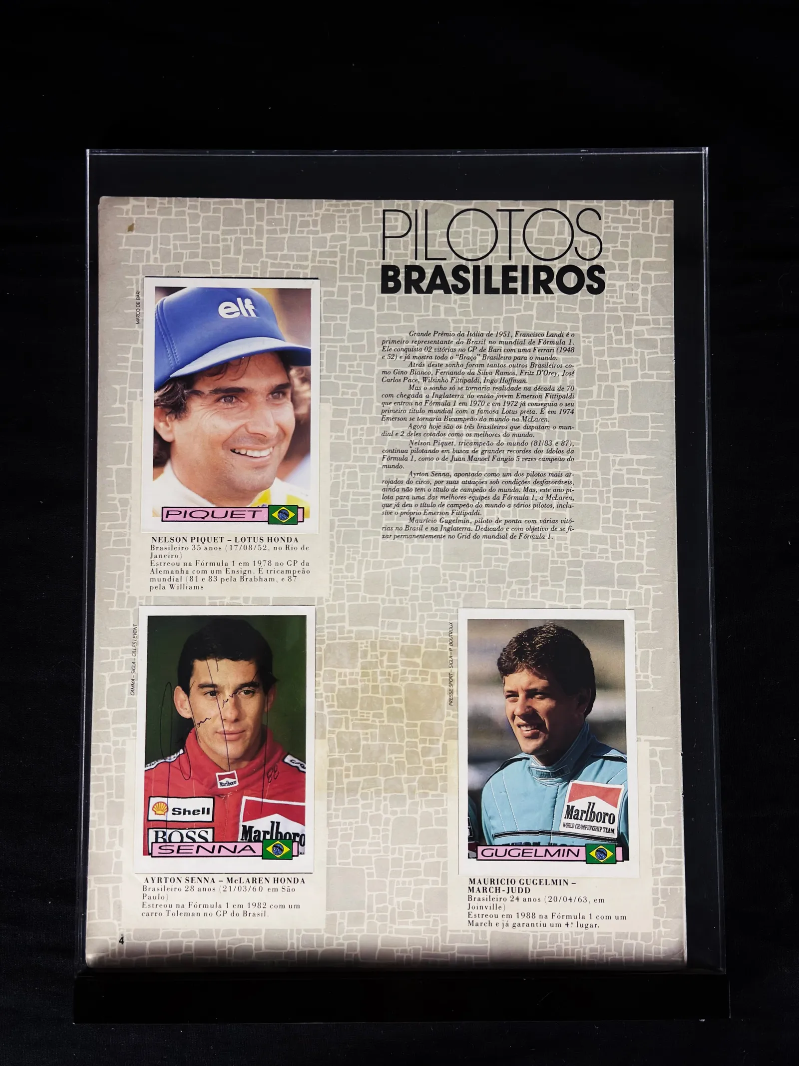 Ayrton Senna autógrafo – quadro pilotos brasileiros, Ayrton Senna