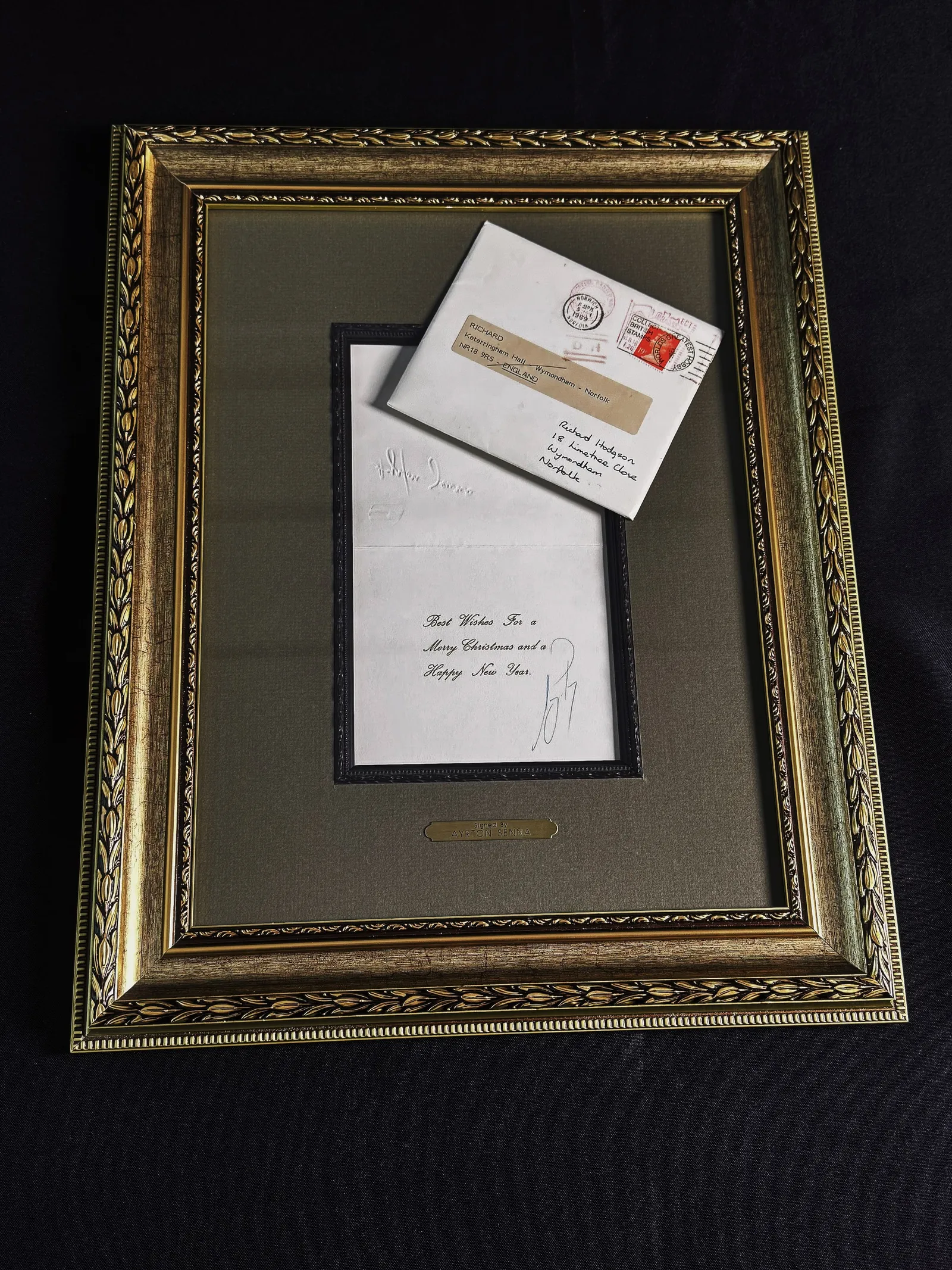 Ayrton Senna – carta autografada emoldurada desejando feliz Natal e Ano Novo, Ayrton Senna