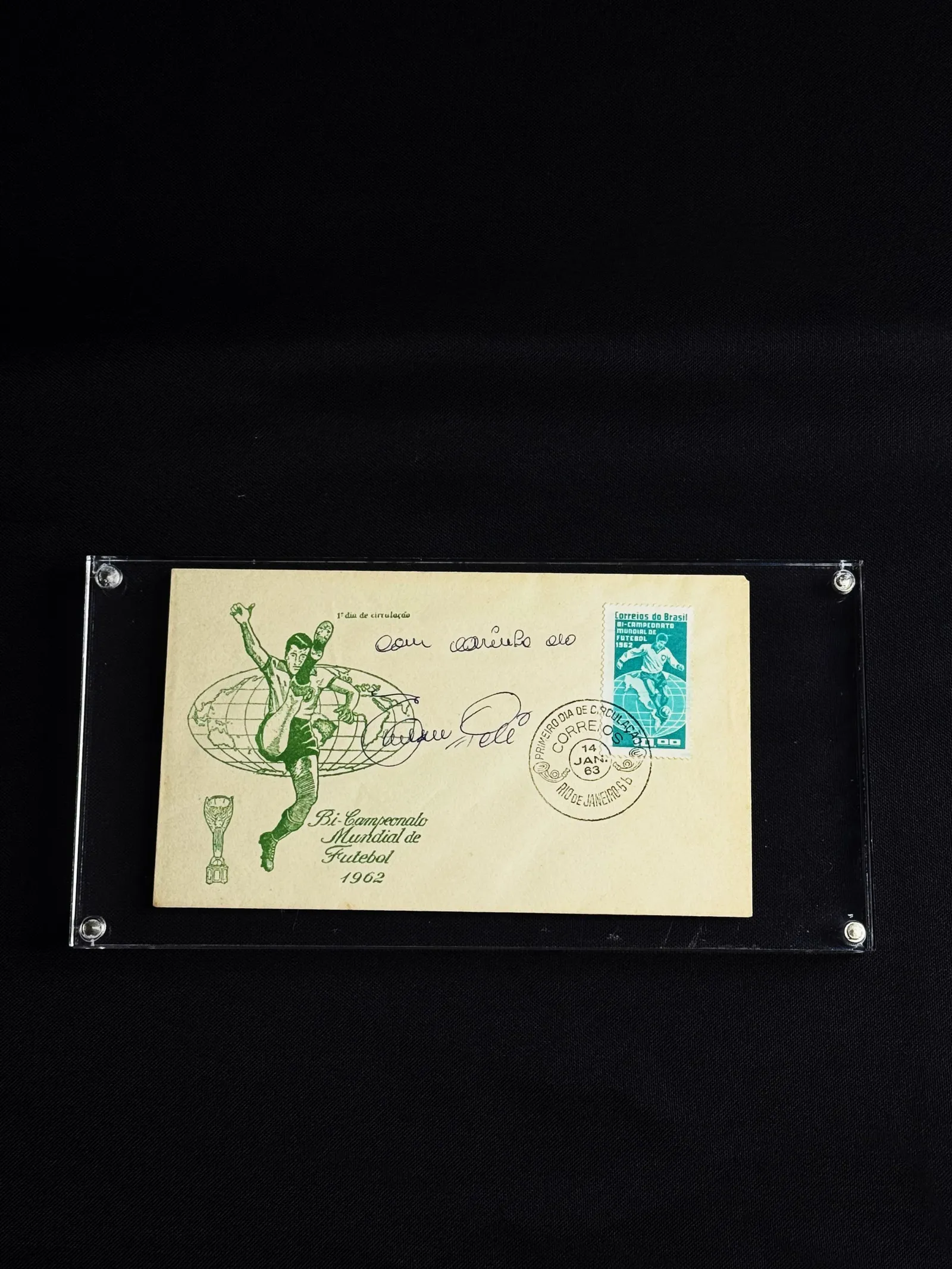 Pelé autógrafo – envelope (FDC) bicampeonato mundial de futebol em 1962, Pelé