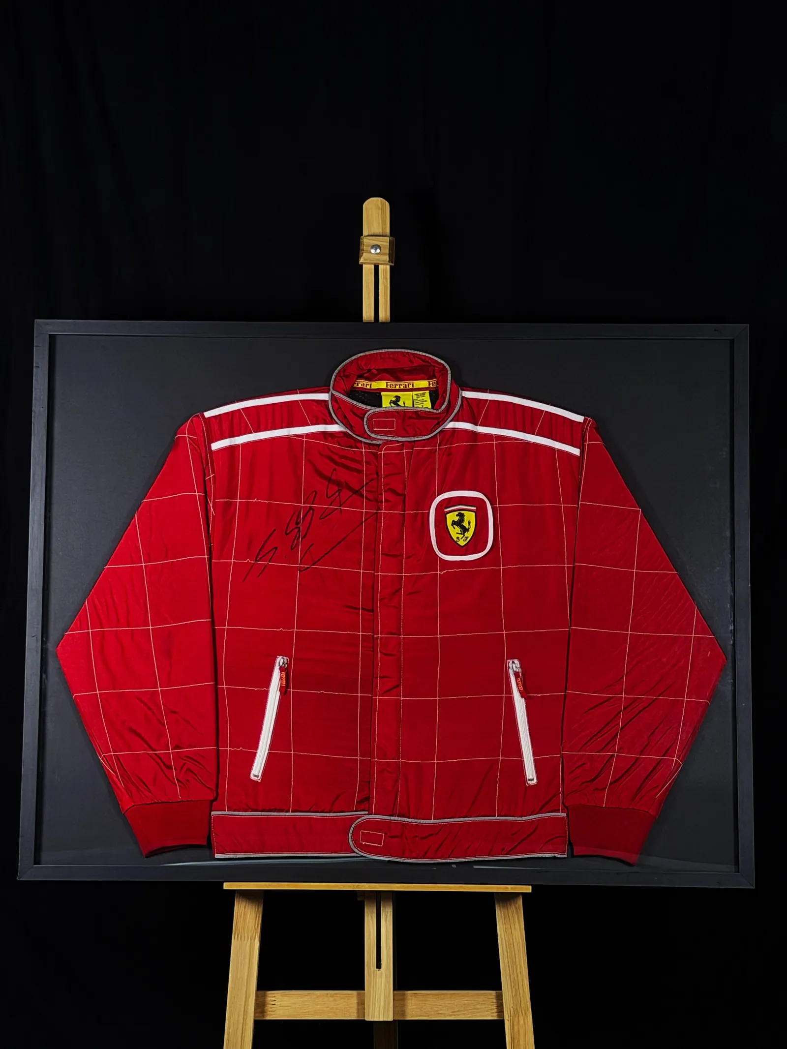 Michael Schumacher autógrafo – macacão Ferrari, emoldurada, Michael Schumacher
