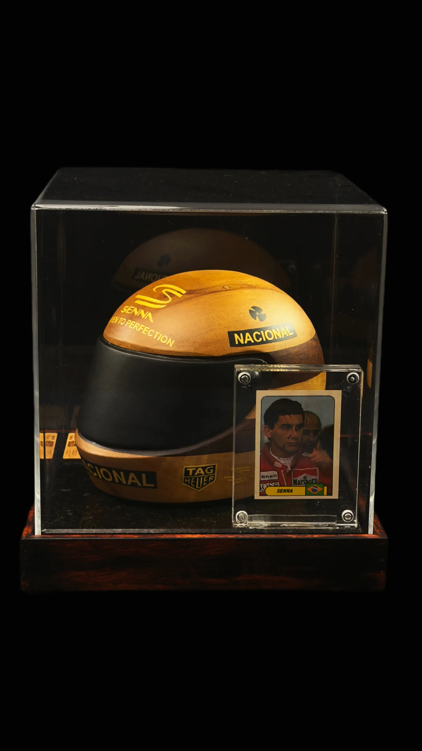 Ayrton Senna autógrafo – Card e mini capacete Bercy 1993, Ayrton Senna