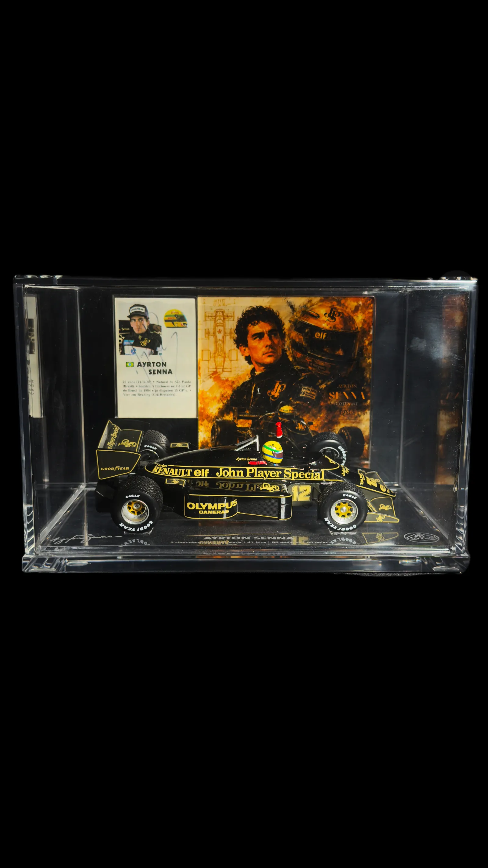 AYRTON SENNA AUTÓGRAFO – CARD AUTOGRAFADO E MINIATURA LOTUS 98T 1986, Ayrton Senna