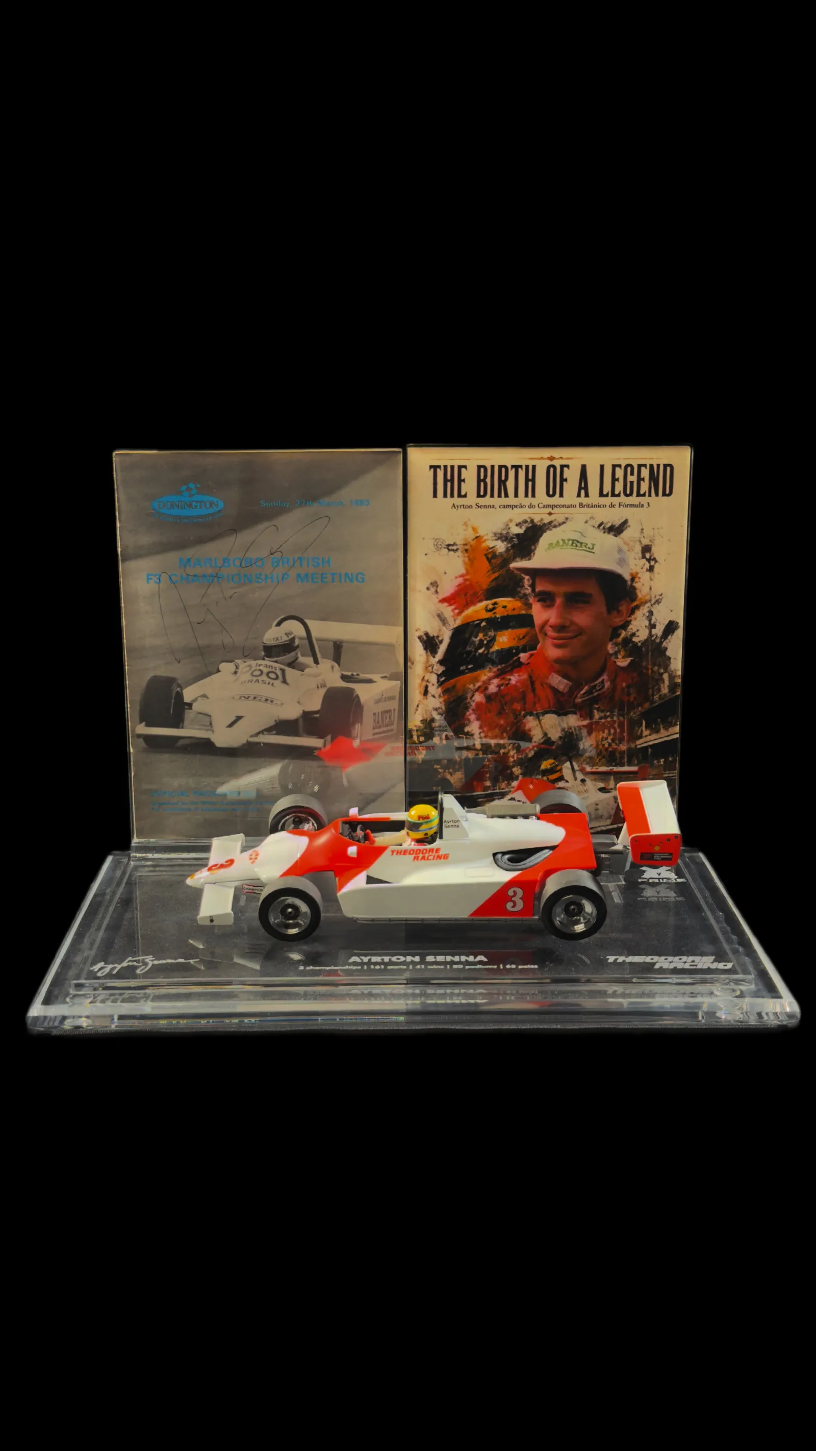 Ayrton Senna autógrafo – Miniatura Fórmula 3 Donington 1983, Ayrton Senna
