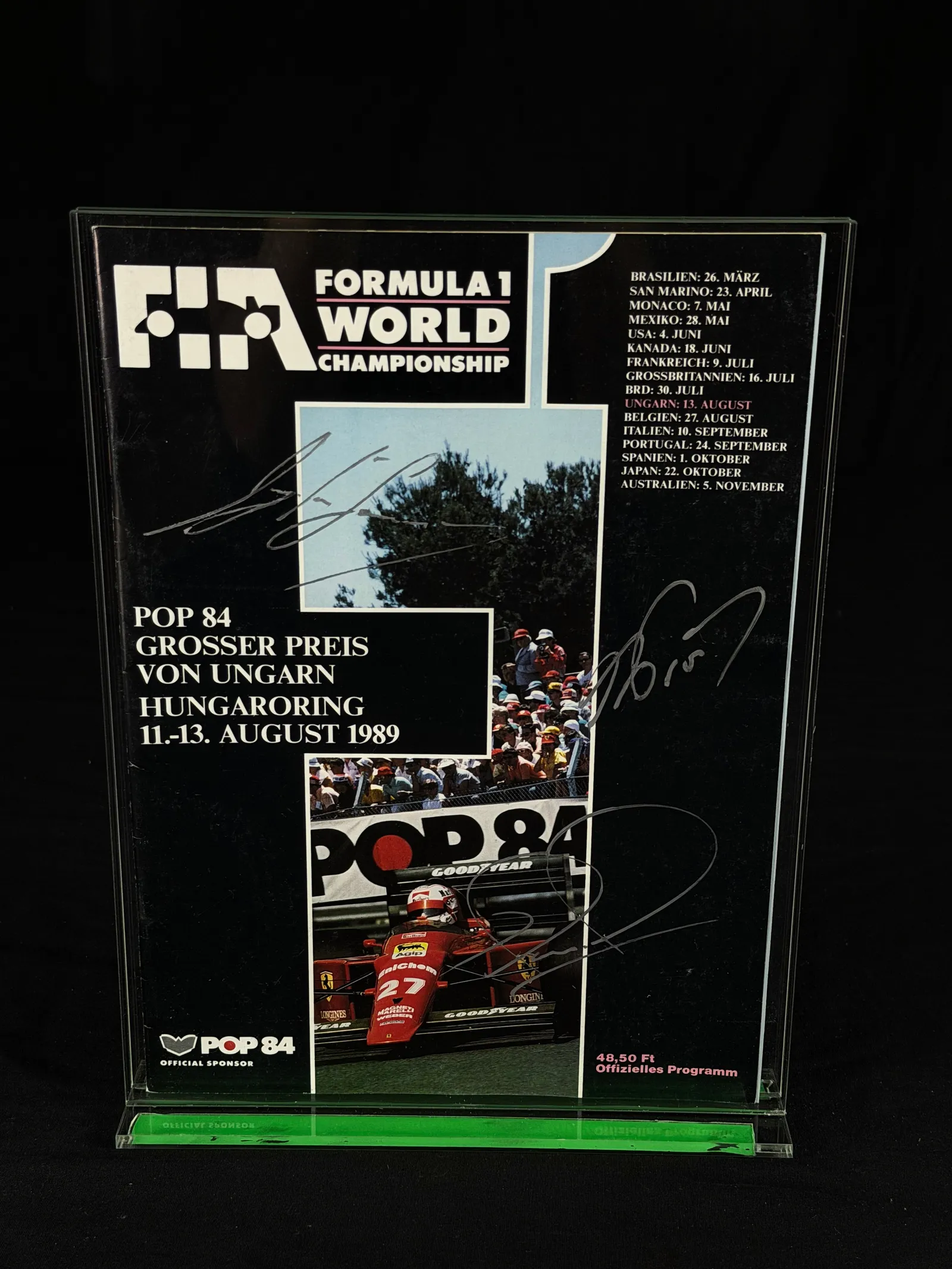 Ayrton Senna, Alain Prost e Nigel Mansell autógrafos – programa Hungarian GP 1989, Ayrton Senna, Alain Prost e Nigel Mansell