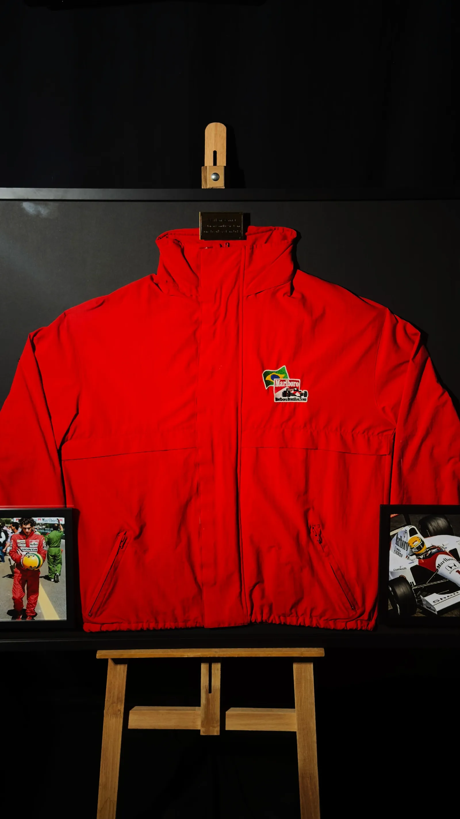Ayrton Senna autógrafo – jaqueta Marlboro Brazilian Team, Ayrton Senna