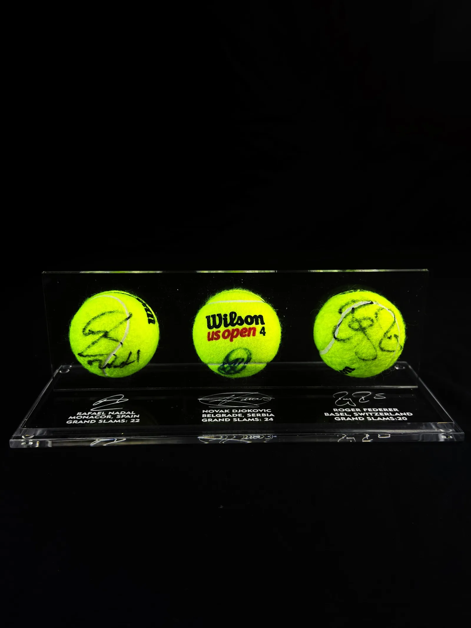 Roger Federer, Rafael Nadal & Novak Djokovic, The Big Three autógrafo – bolas de tênis, Roger Federer, Rafael Nadal, Novak Djokovic e The Big Three