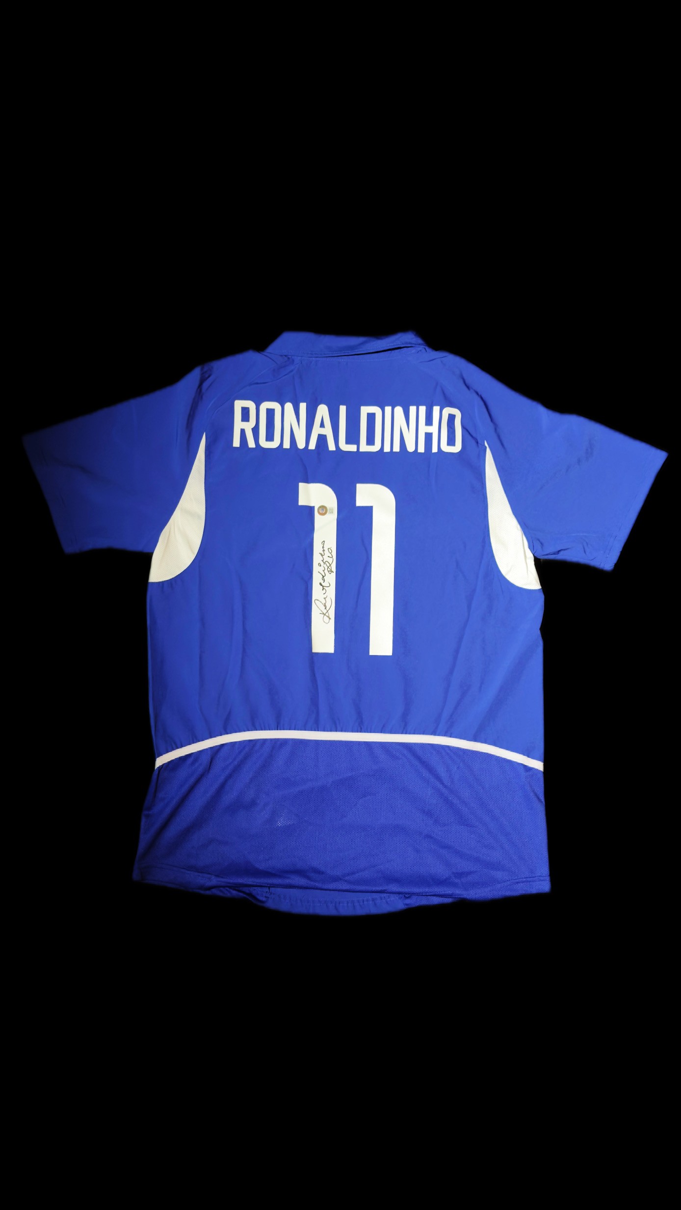 Ronaldinho Gaúcho autógrafo – camisa azul da Seleção Brasileira, Ronaldinho Gaúcho