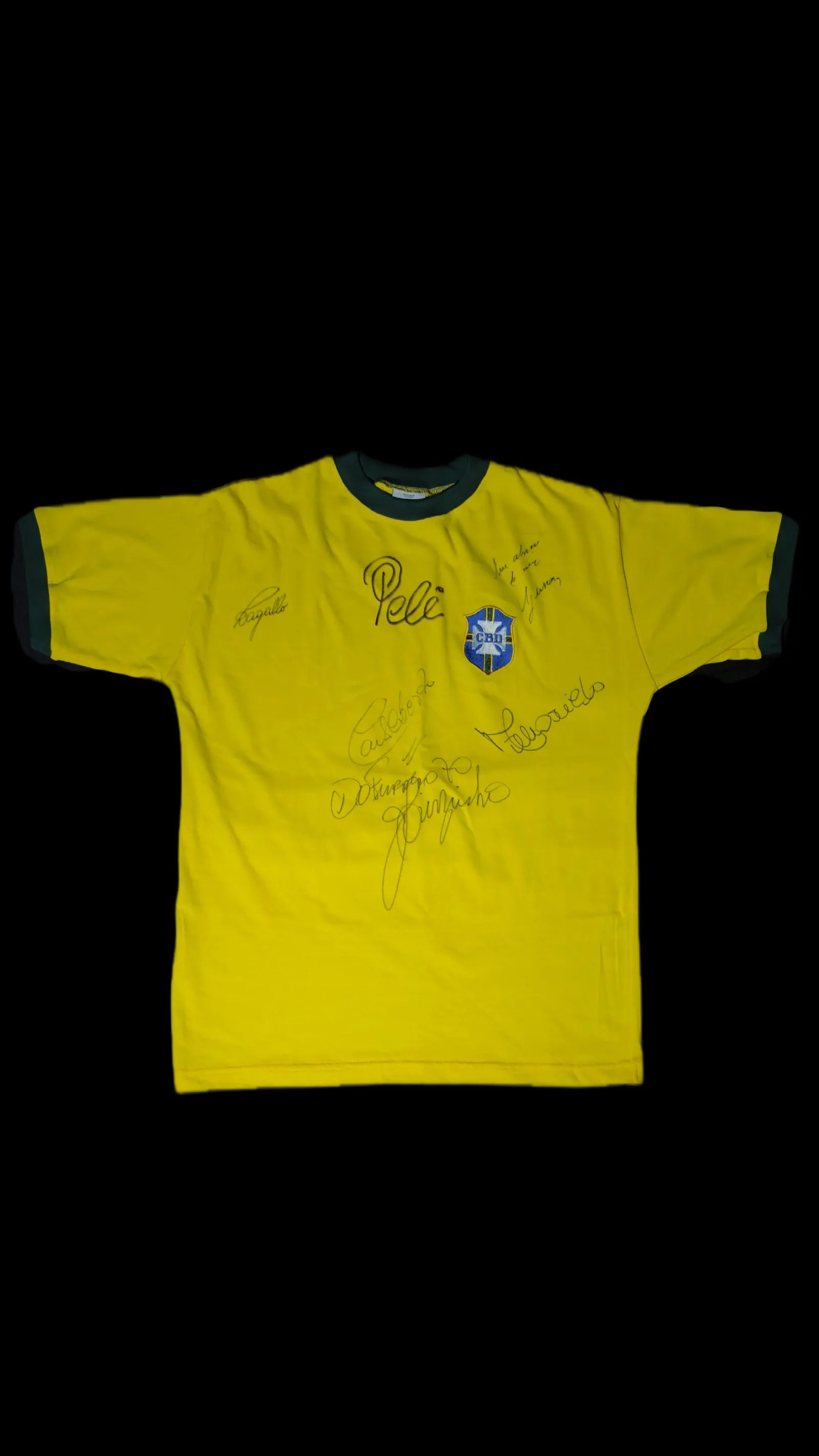 Pelé e Seleção Brasileira 1970 autógrafos – camisa multiassinada, Pelé e Seleção Brasileira