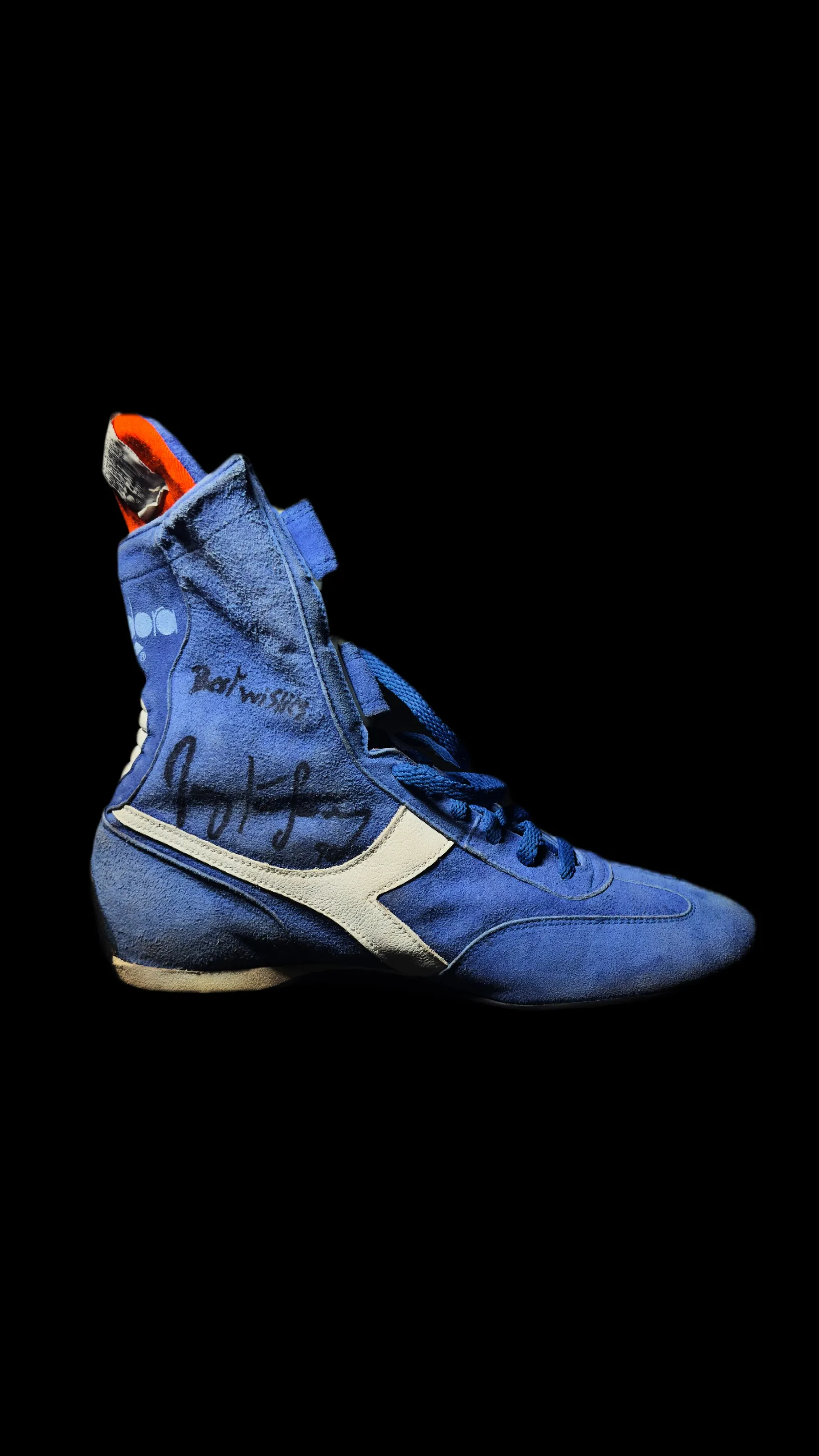 Ayrton Senna autógrafo – par de botas Diadora, Ayrton Senna
