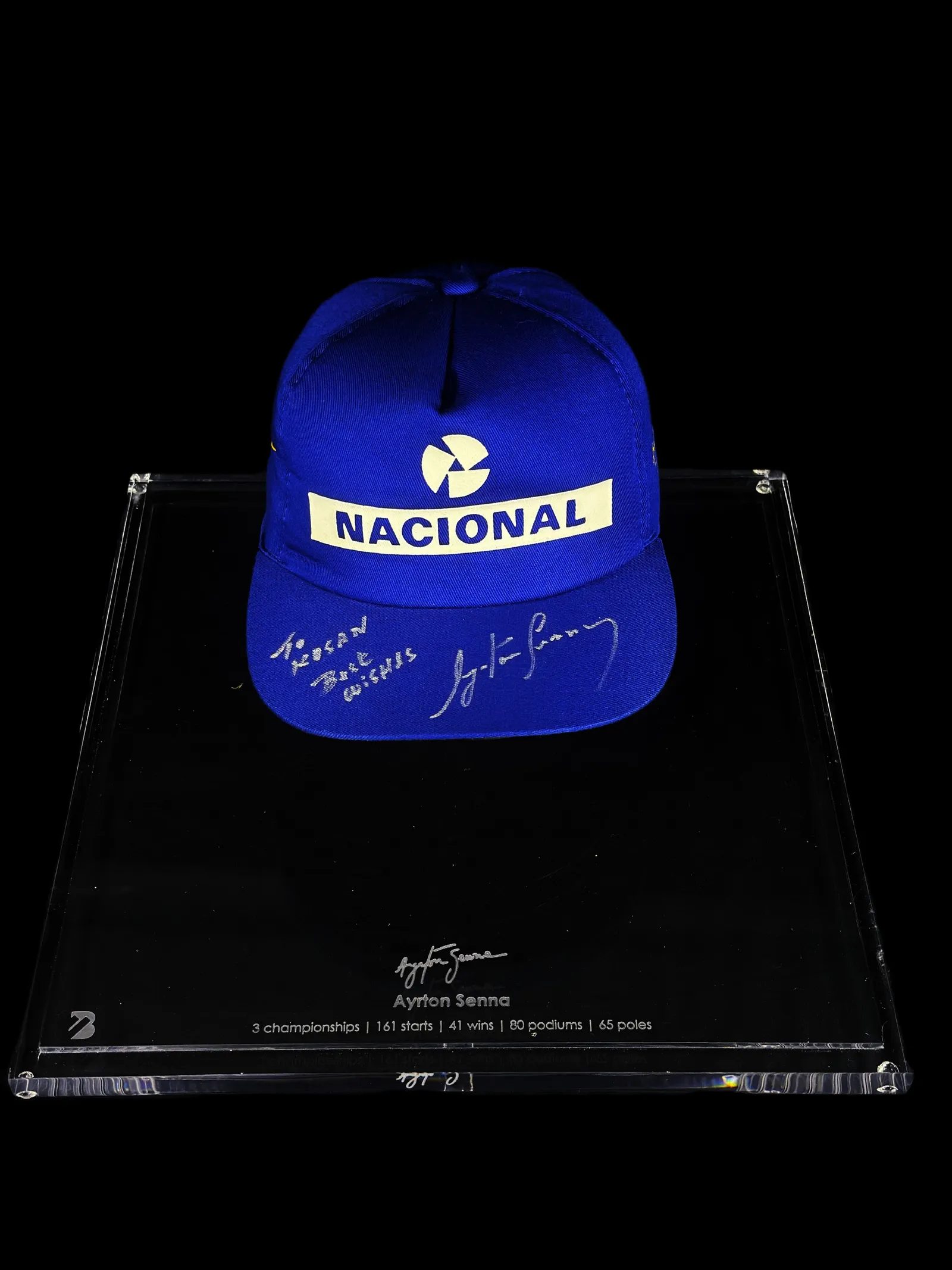 Ayrton Senna autógrafo – boné Nacional com dedicatória, Ayrton Senna