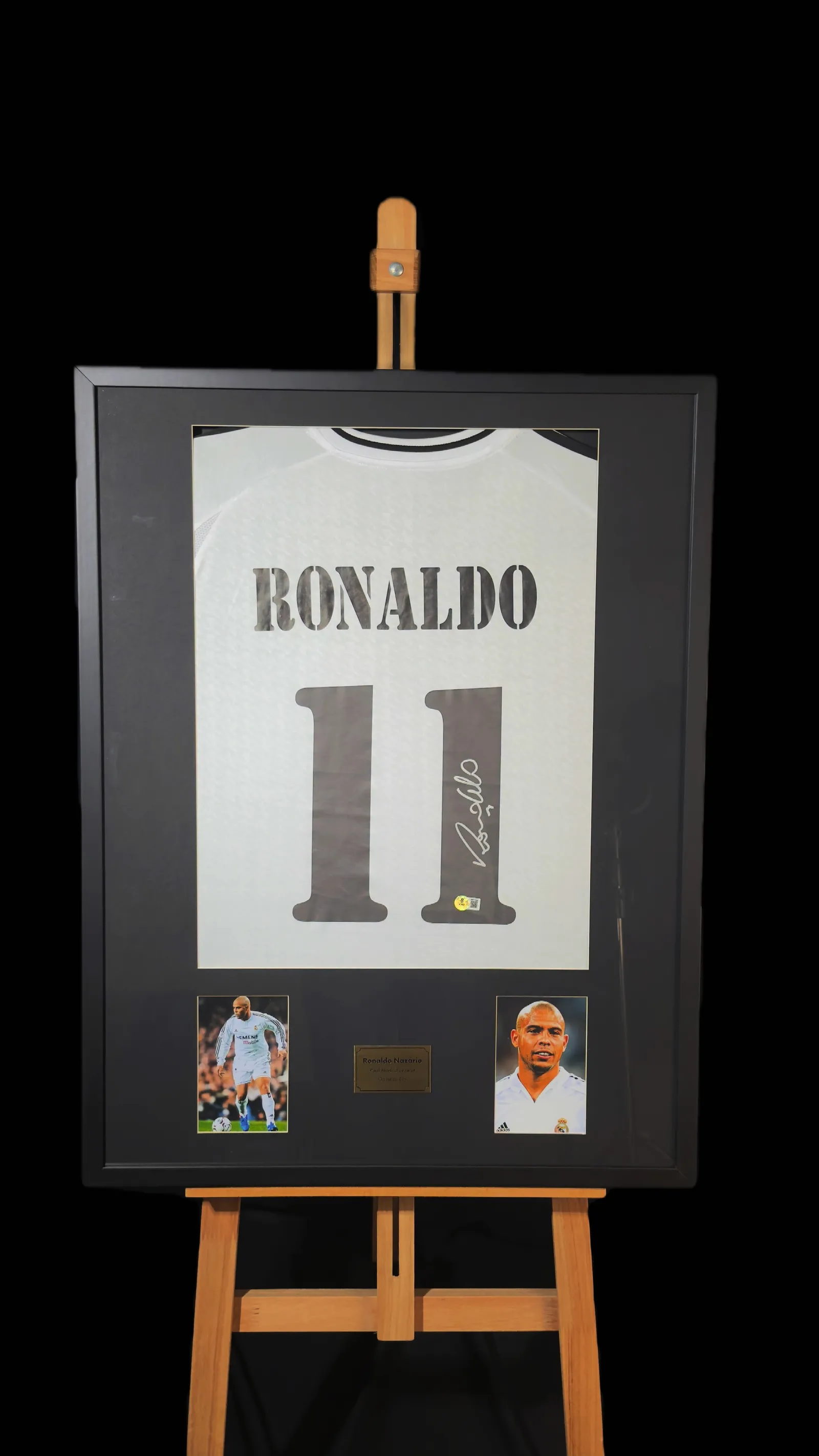 Ronaldo Fenômeno autógrafo – quadro camisa Real Madrid, Ronaldo Fenômeno