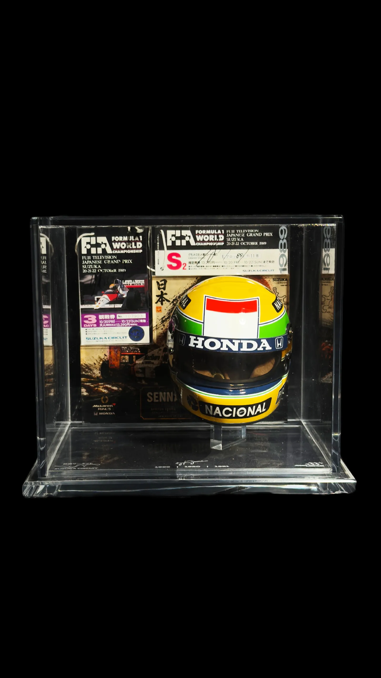 Ayrton Senna e Alain Prost autógrafos – ingresso GP do Japão 1989 Suzuka, Ayrton Senna e Alain Prost