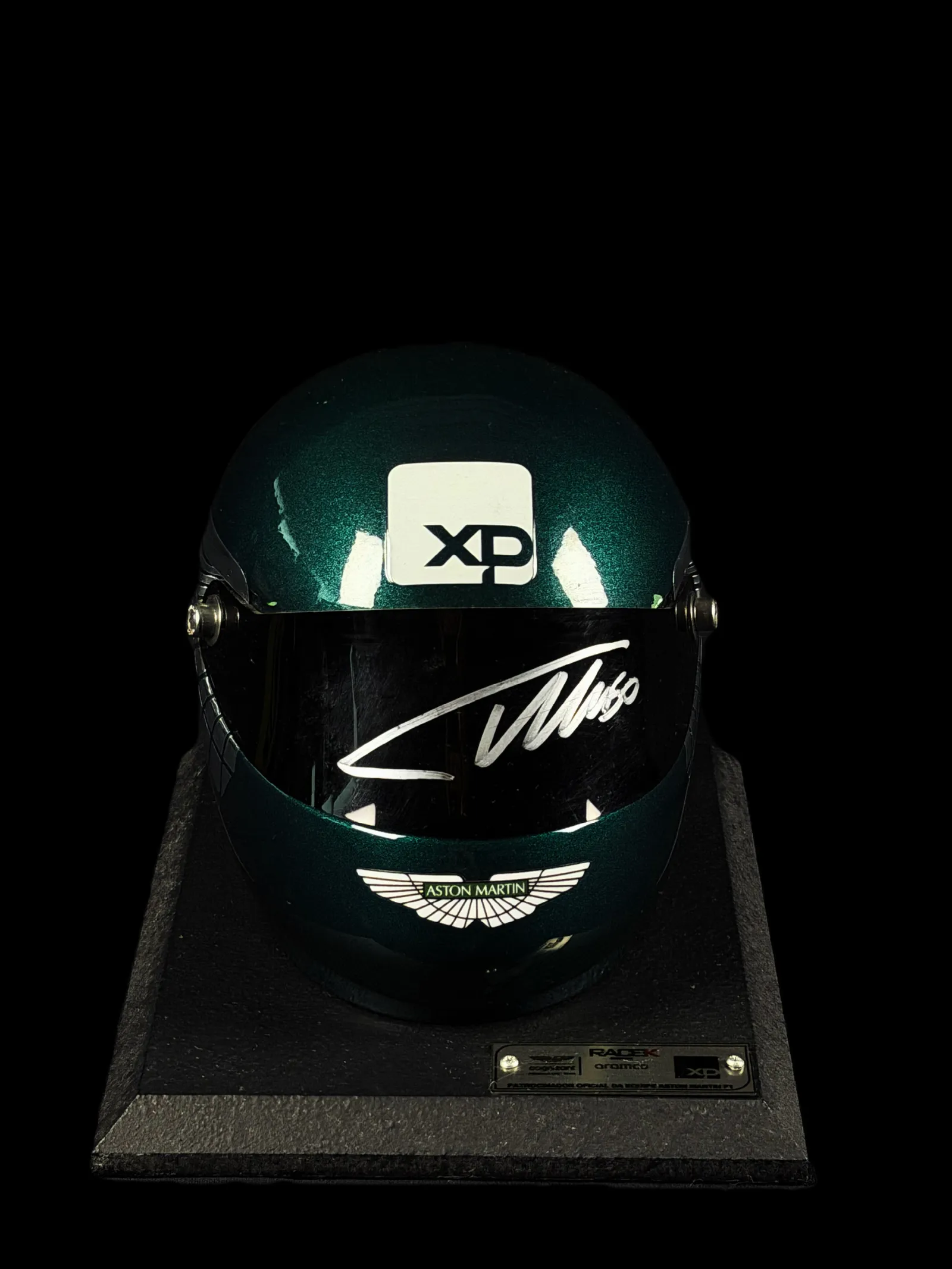 Fernando Alonso autógrafo – mini capacete Aston Martin, Fernando Alonso