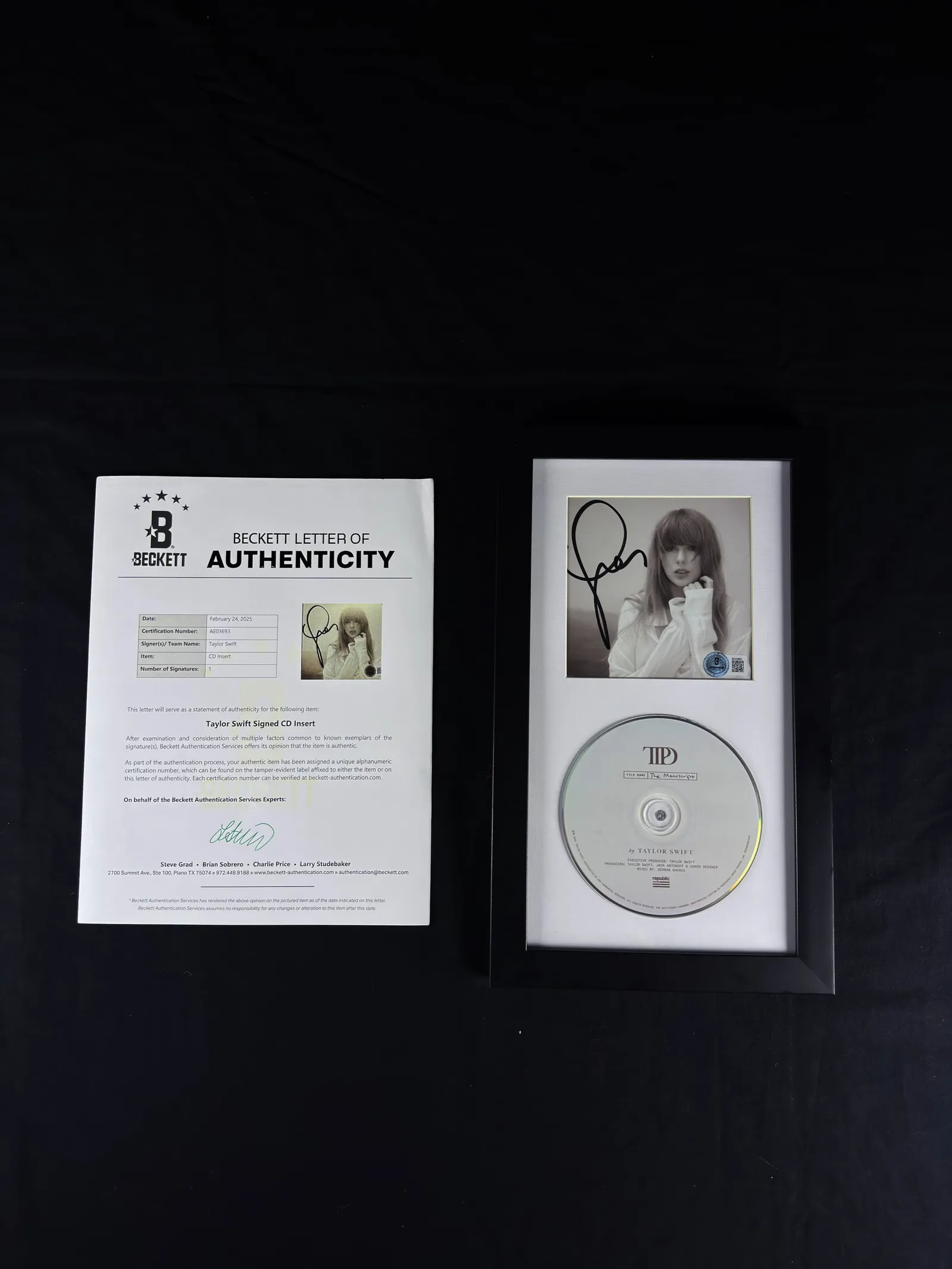 Taylor Swift autógrafo – CD emoldurado The Manuscript, Taylor Swift