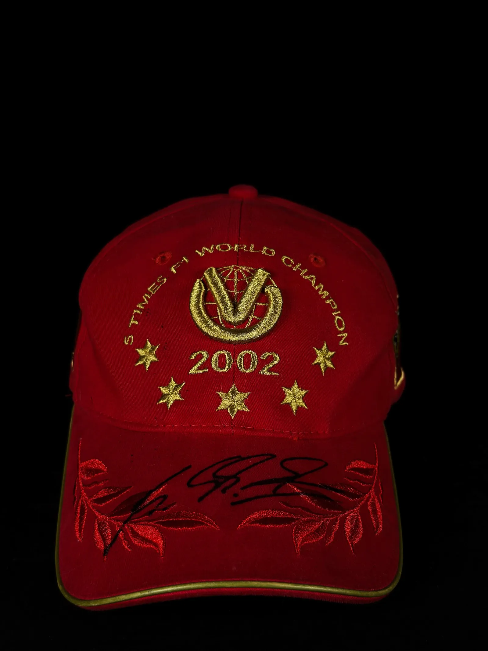 Michael Schumacher autógrafo – boné "5 Times F1 World Champion", Michael Schumacher