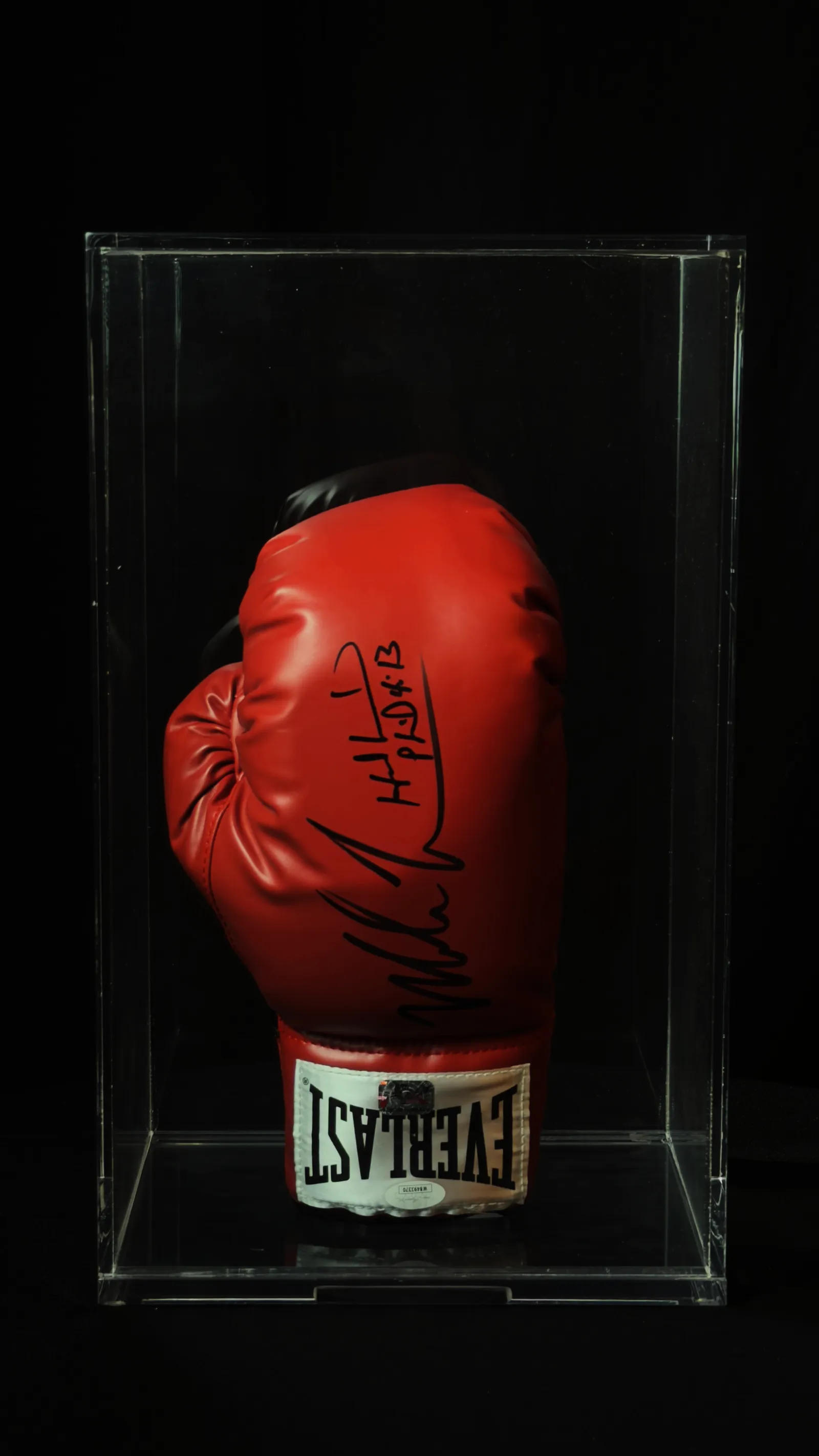 Mike Tyson & Evander Holyfield autógrafo duplo – luva Everlast vermelha, Mike Tyson e Evander Holyfield