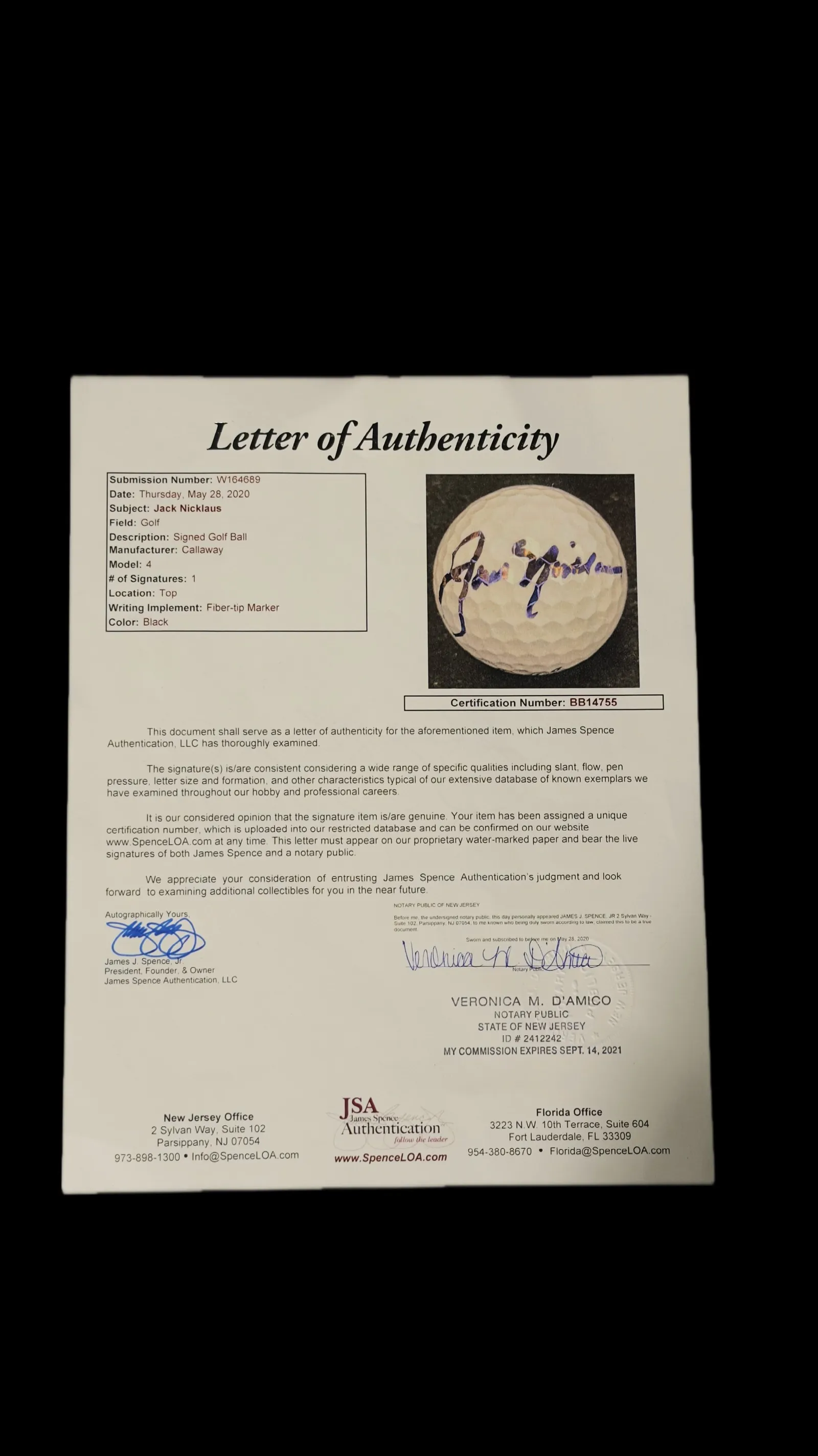 Jack Nicklaus autógrafo – bola de golfe Callaway, Jack Nicklaus
