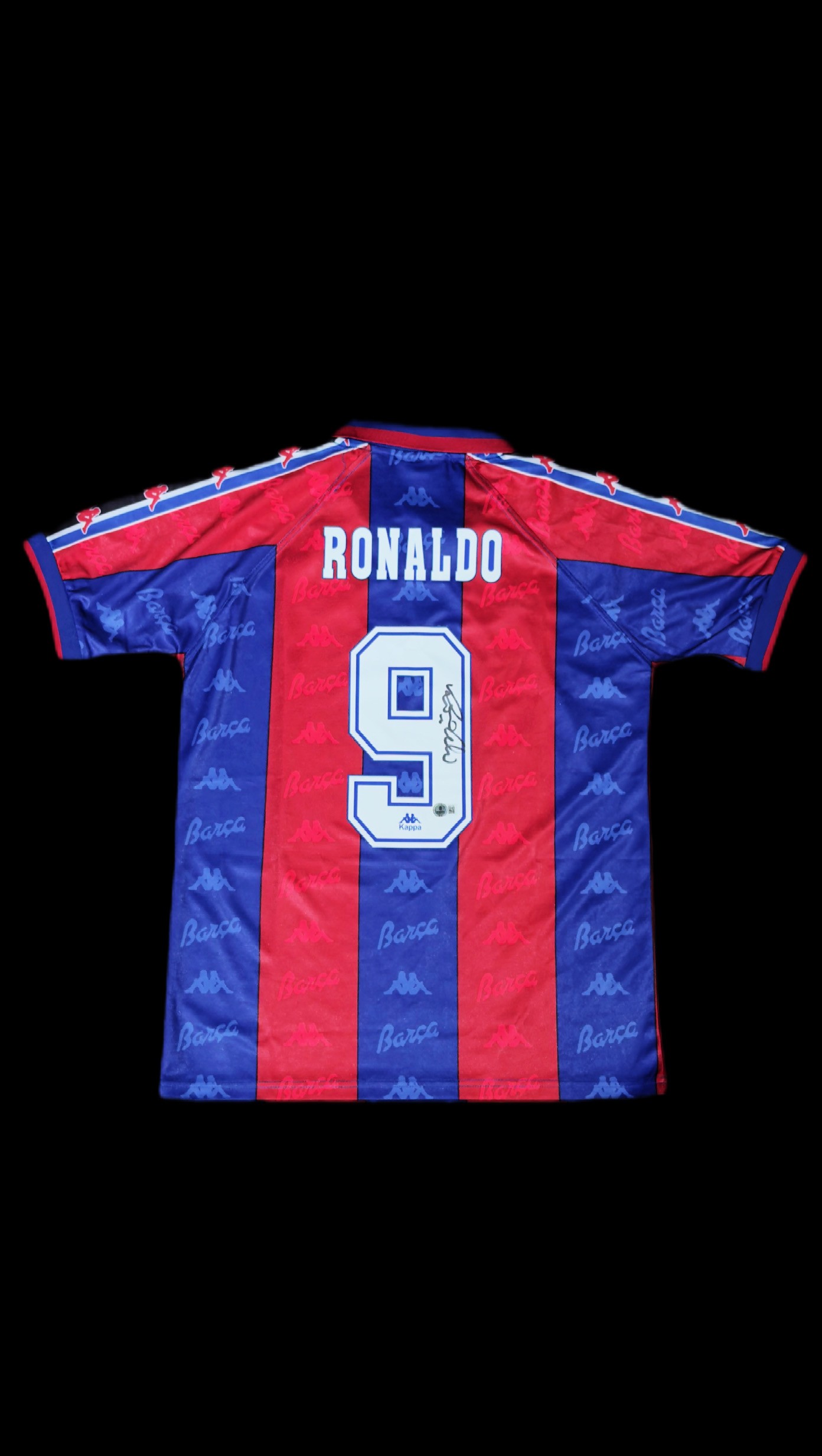Ronaldo Fenômeno autógrafo – camisa Barcelona 1996, Ronaldo Fenômeno