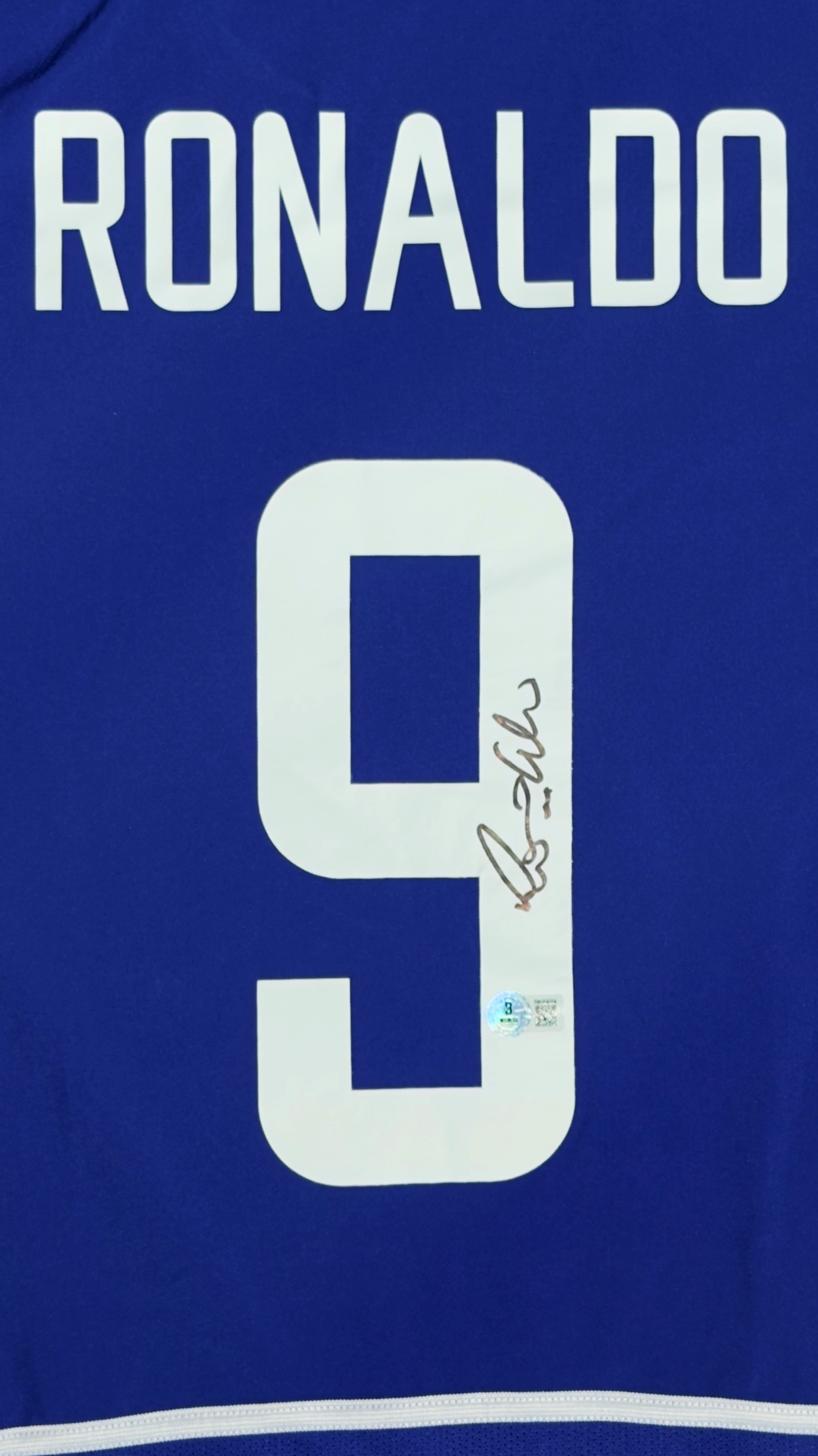 Ronaldo Fenômeno autógrafo – Camisa Brasil 2002 Azul, Ronaldo Fenômeno