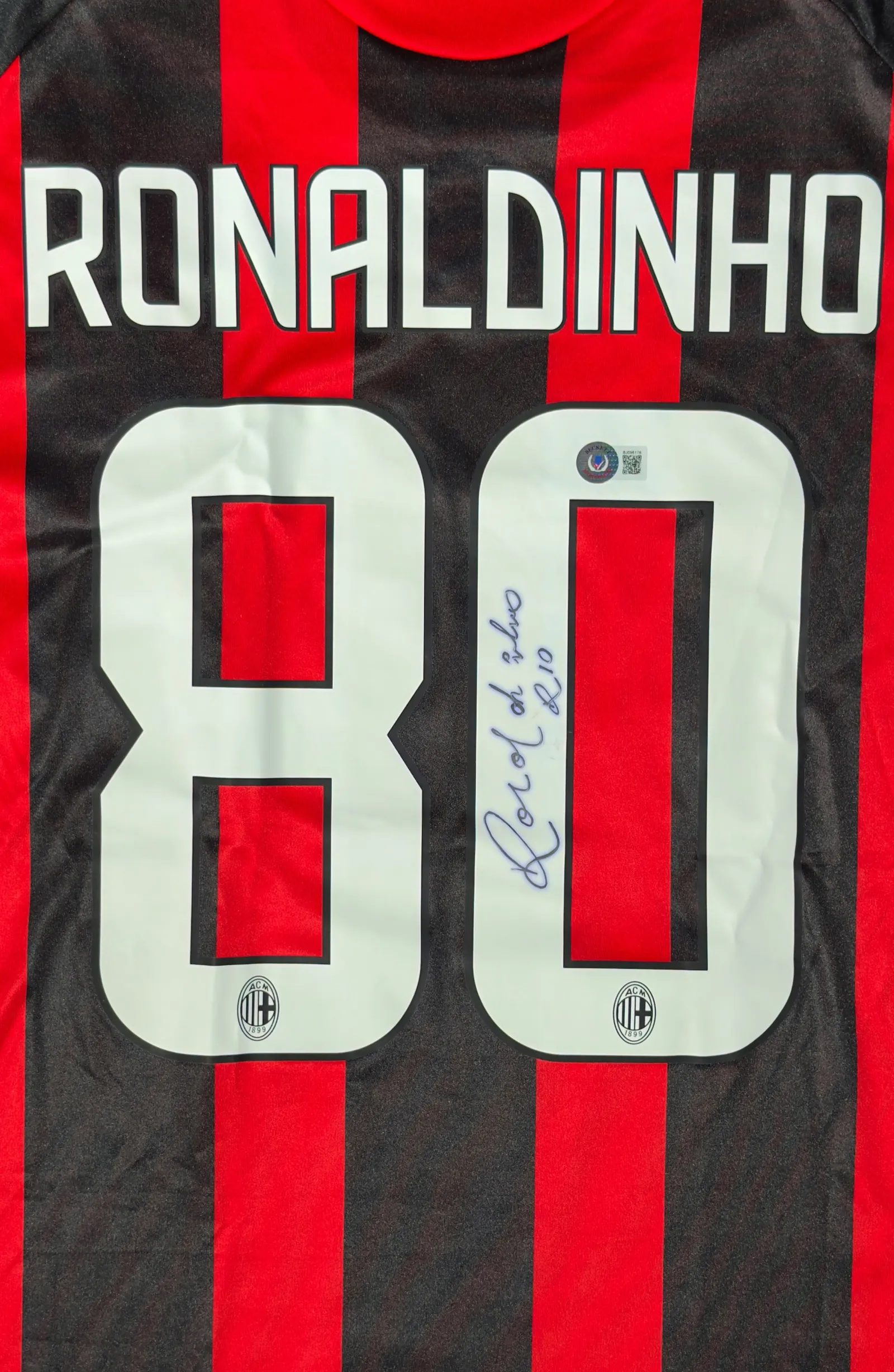 Ronaldinho Gaúcho autógrafo – camisa AC Milan 80, Ronaldinho Gaúcho