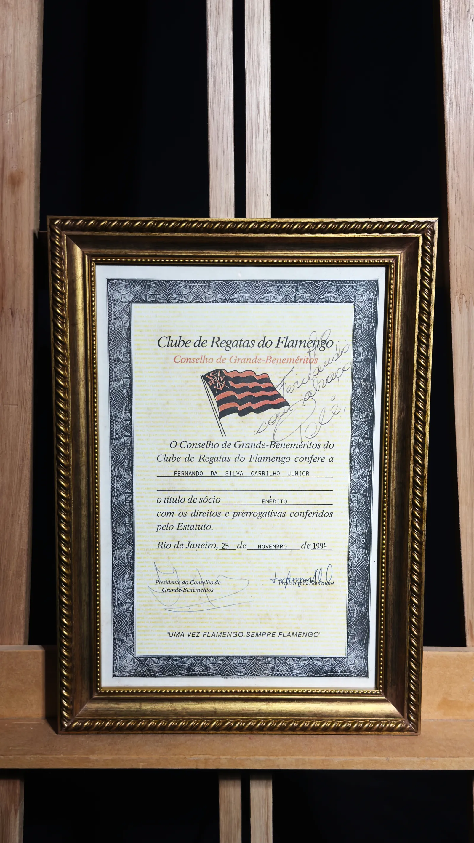 Pelé autógrafo – Título de sócio emérito do Flamengo 1994, Pele