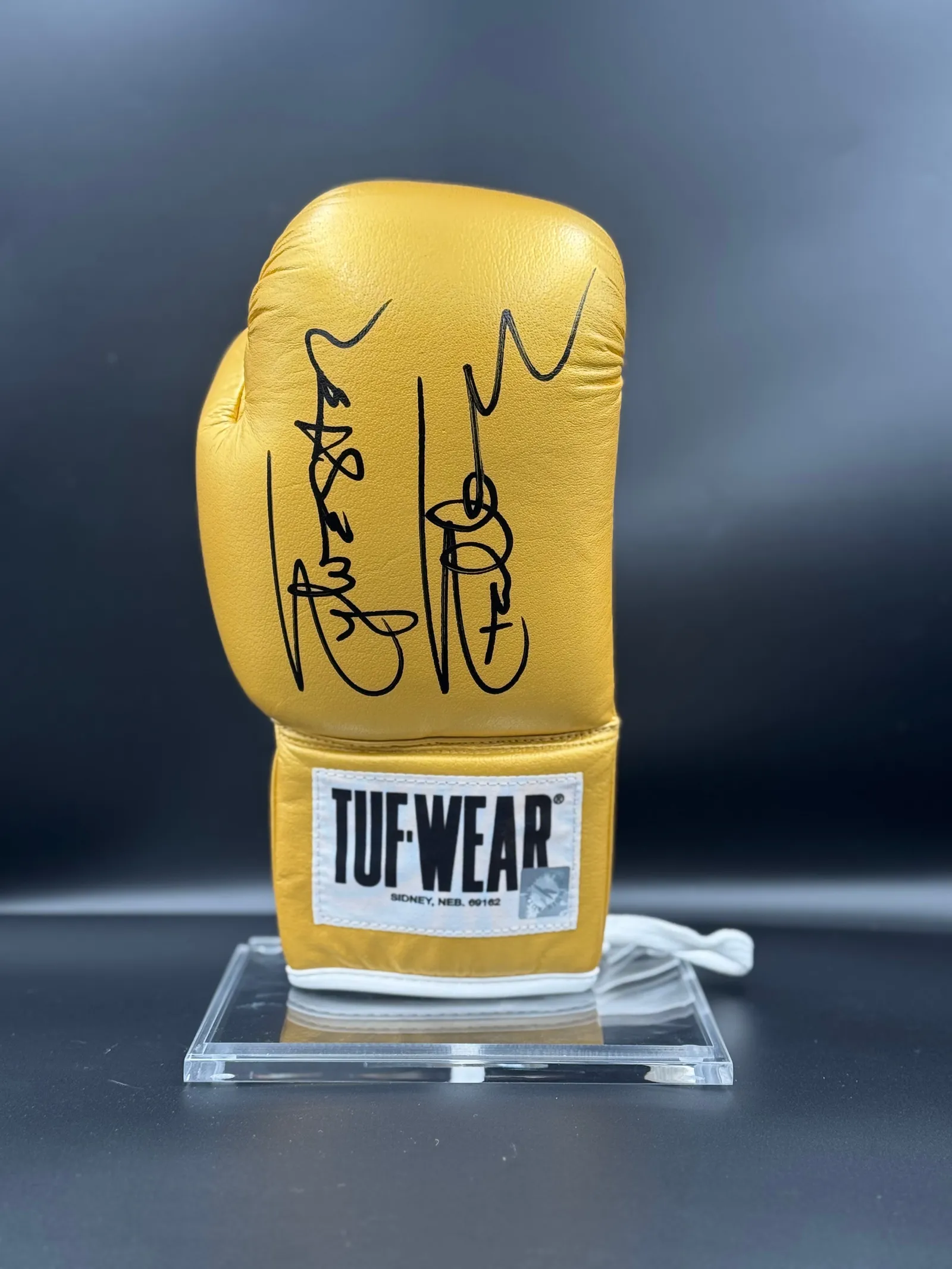 Sylvester Stallone autógrafo – luva amarela Tuf Wear, Sylvester Stallone
