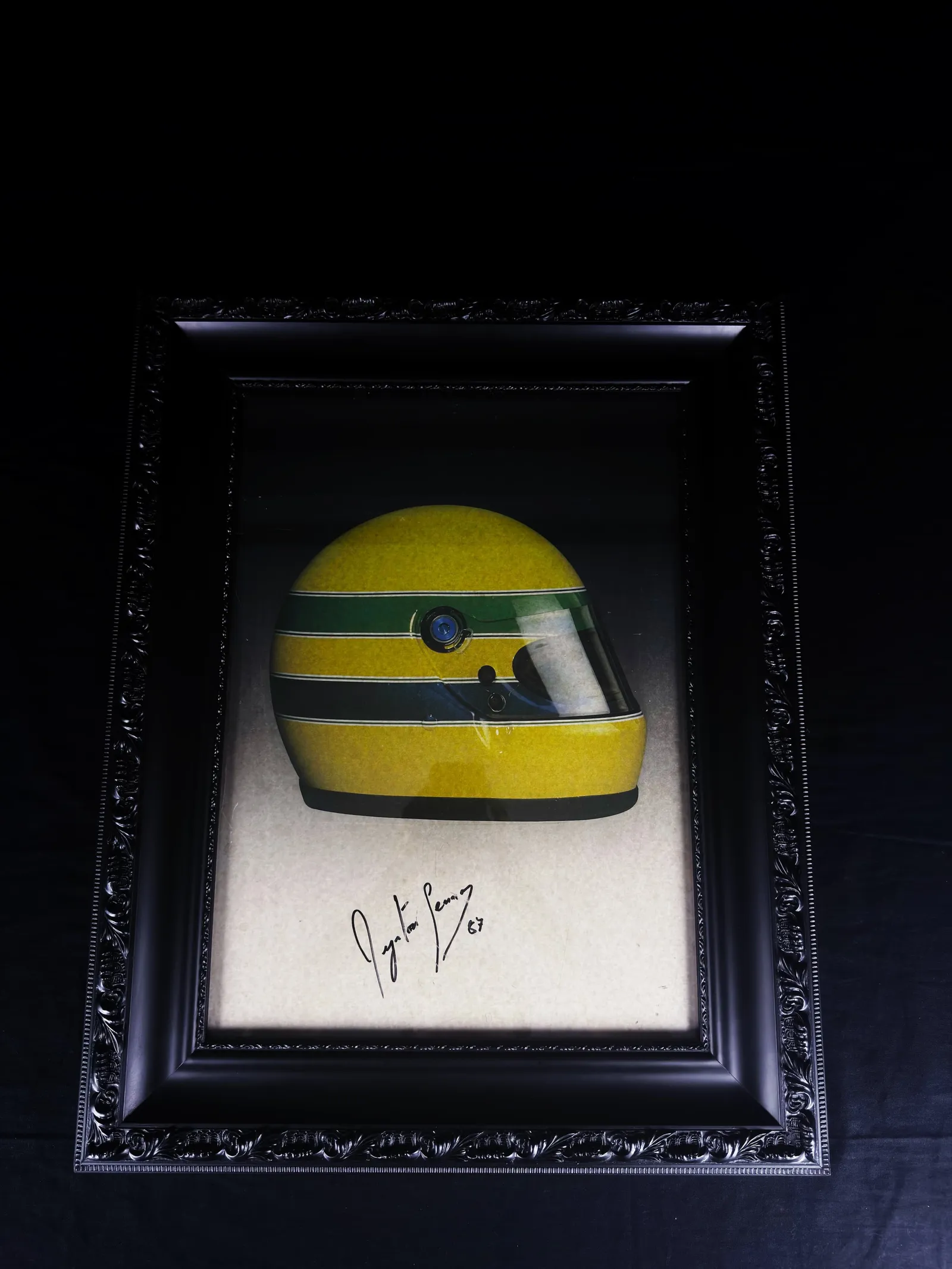 Ayrton Senna autógrafo – pôster emoldurado clássico capacete Senna, Ayrton Senna