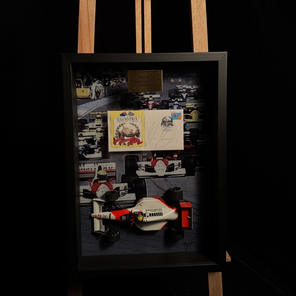 Ayrton Senna – raro envelope original do GP da Austrália de 1990 autografado, Ayrton Senna