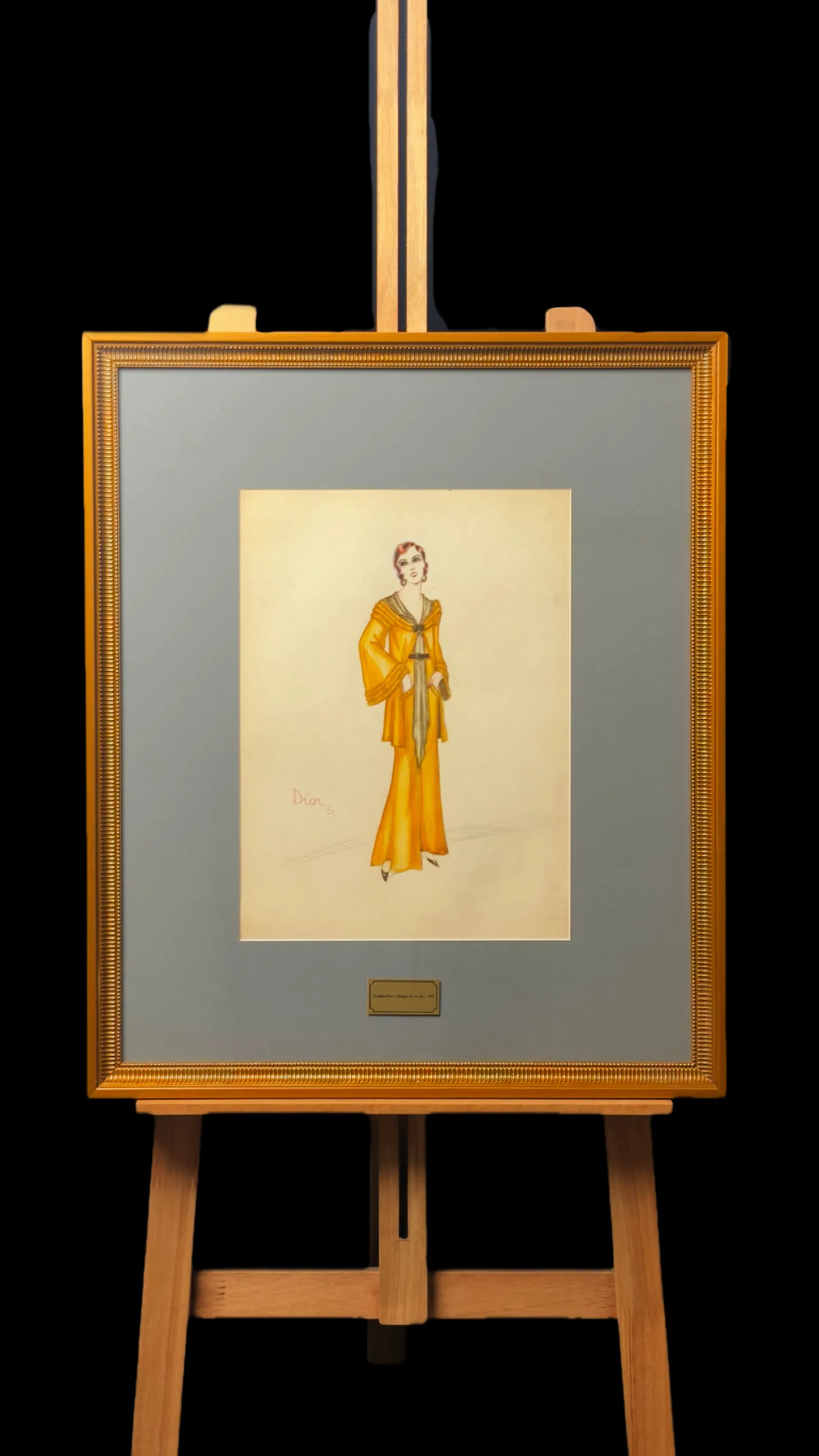 Christian Dior autógrafo – Desenho de moda 1951, Christian Dior