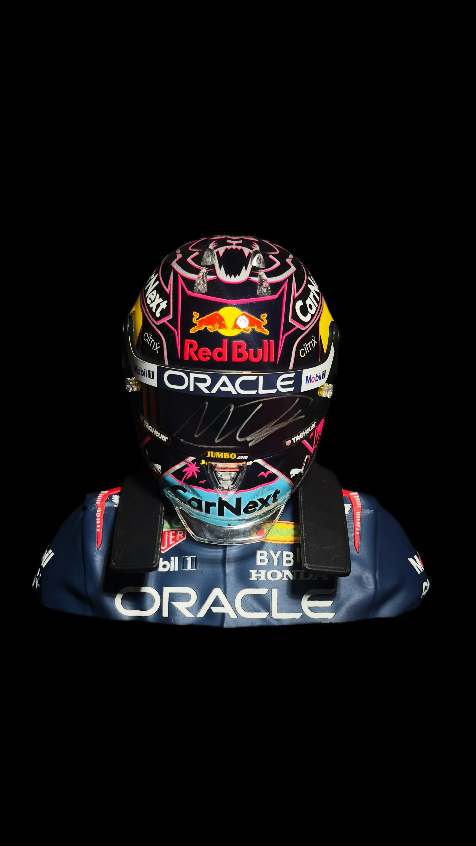 Max Verstappen autógrafo – mini capacete com busto, Max Verstappen