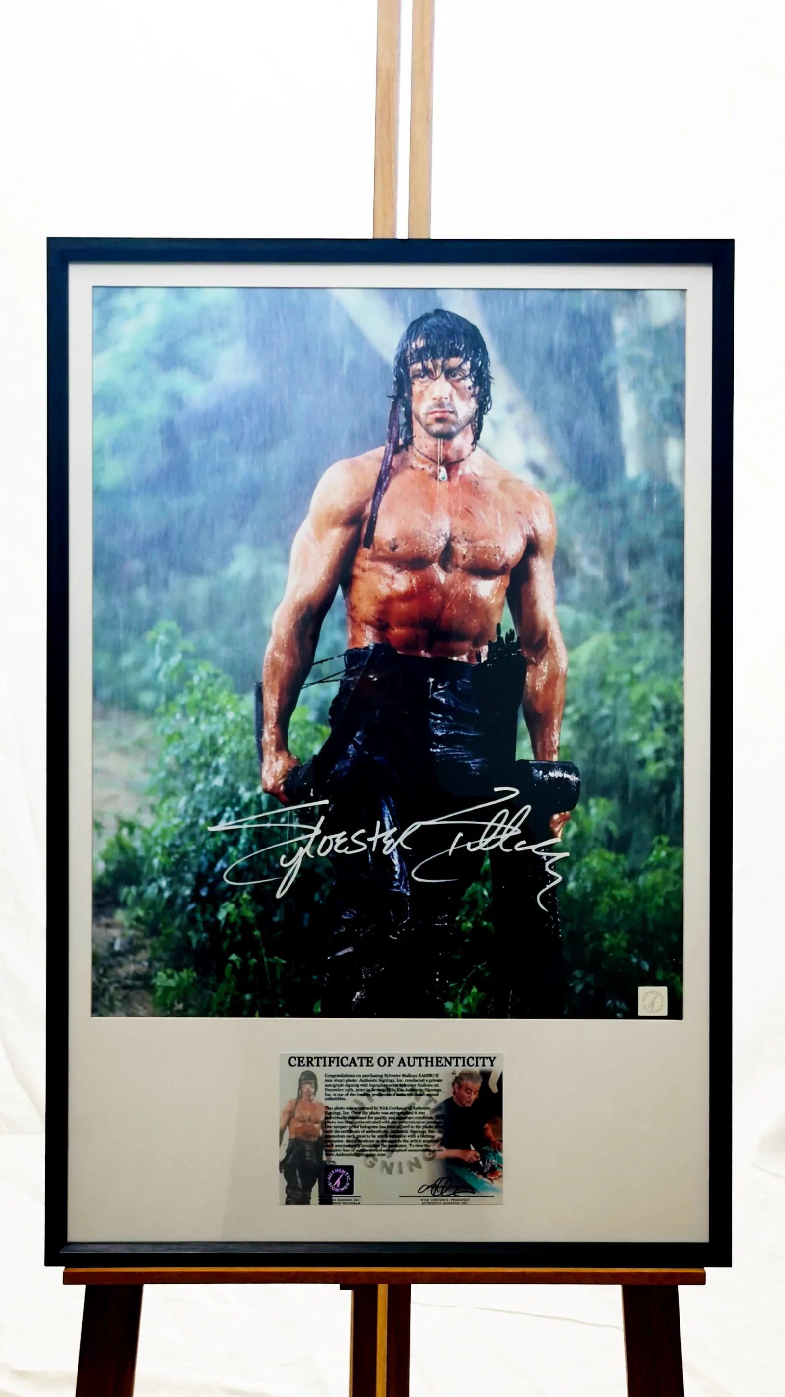 Sylvester Stallone autógrafo – Quadro Rambo II, Sylvester Stallone