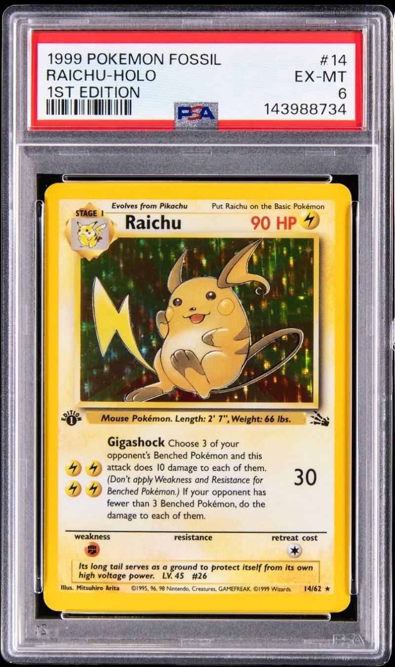 Raichu Holo 1st Edition PSA 6 – Fossil 1999, Raichu
