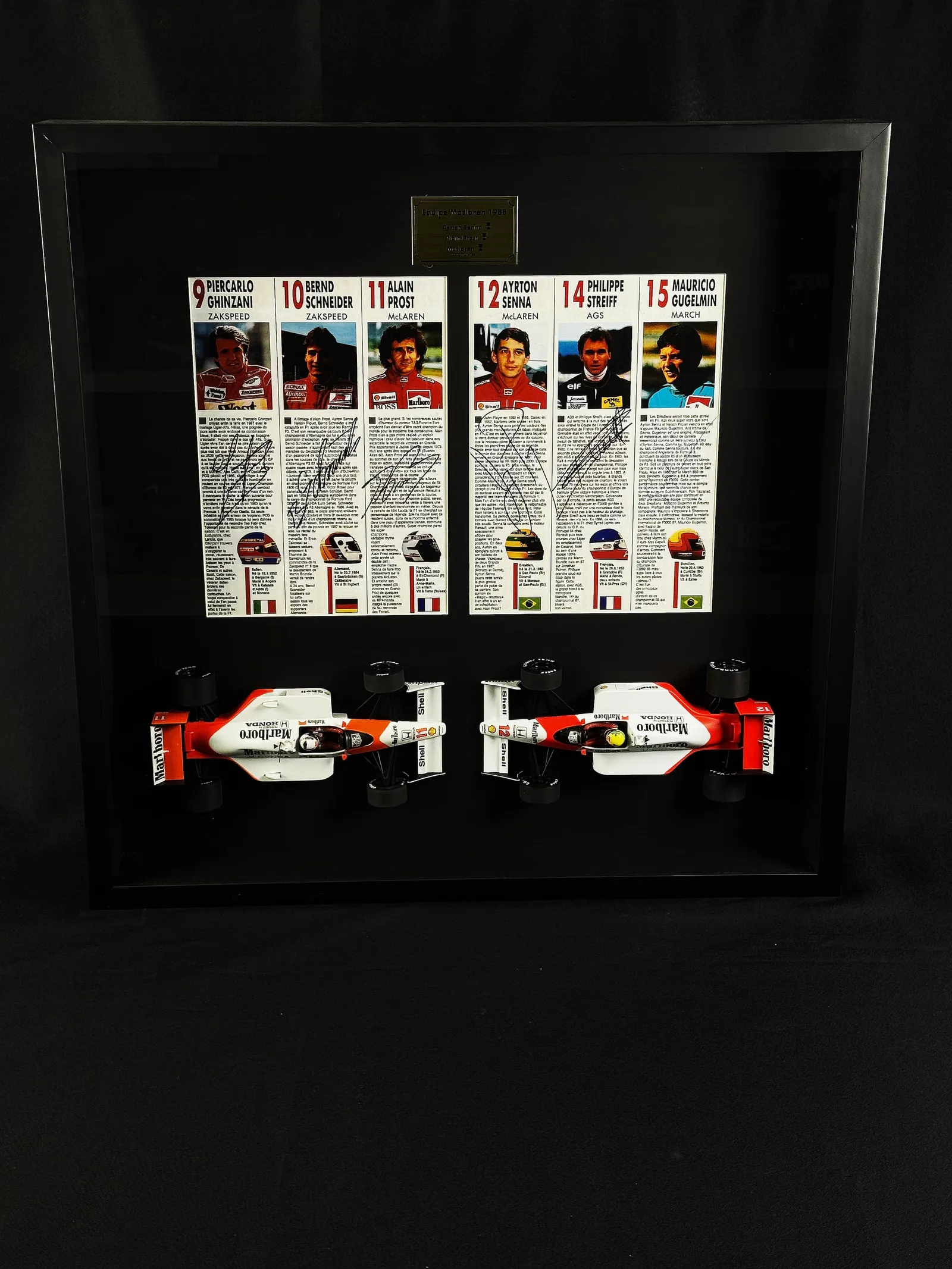 Ayrton Senna / Alain Prost autógrafo – revista de 1988 ao lado de grandes nomes da Fórmula 1, Ayrton Senna e Alain Prost