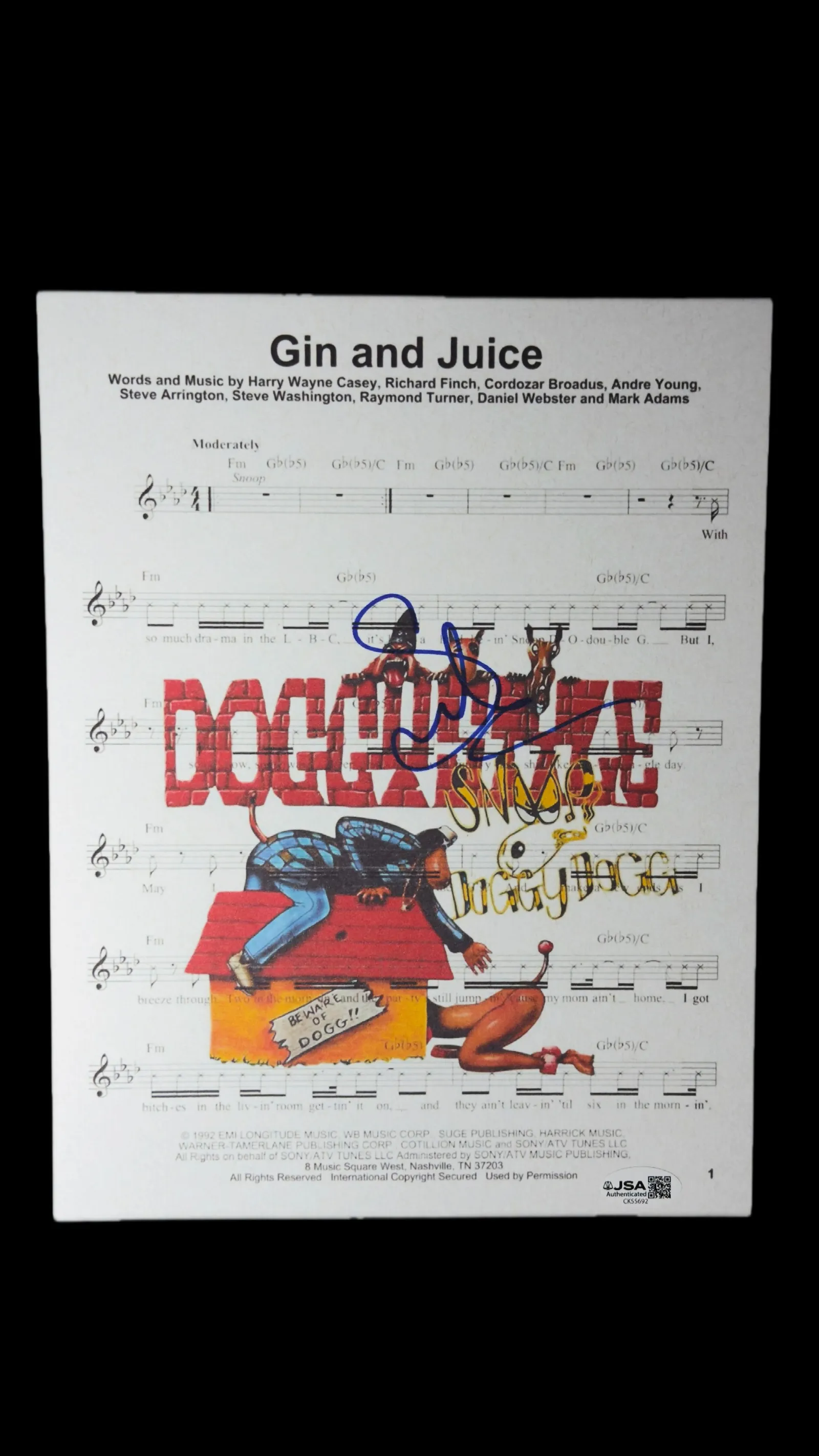Snoop Dogg autógrafo – partitura Gin and Juice, Snoop Dogg