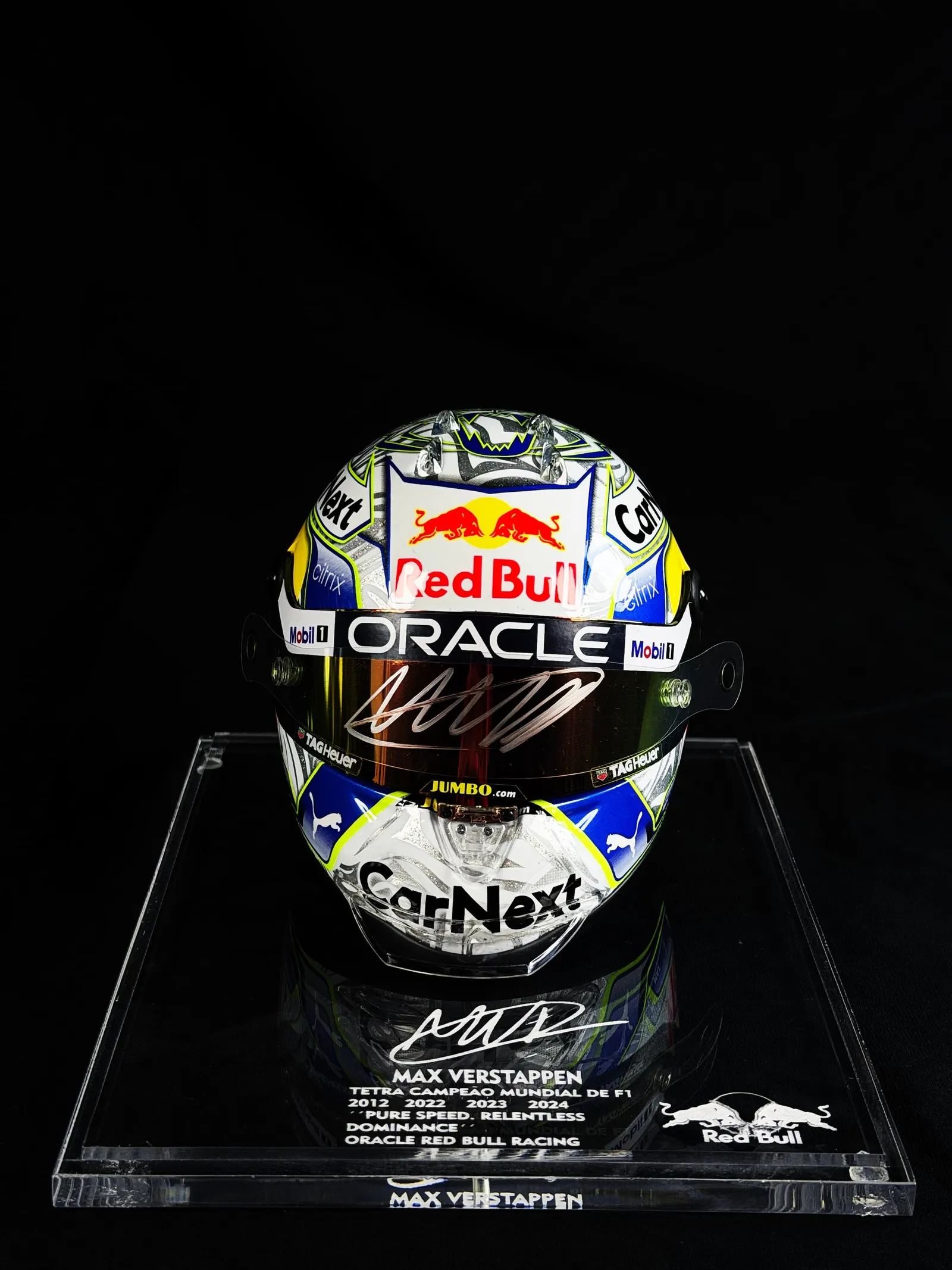 Max Verstappen autógrafo – viseira mini capacete, Max Verstappen