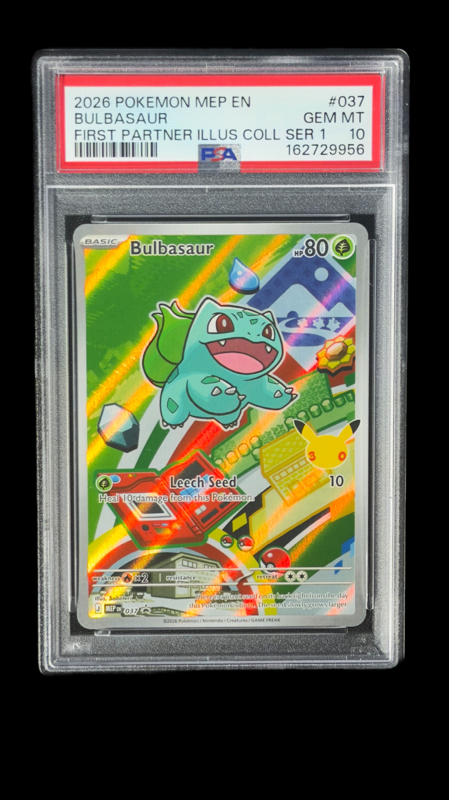 Bulbasaur – First Partner Illustration Collection Series 1 037, PSA 10, Bulbasaur