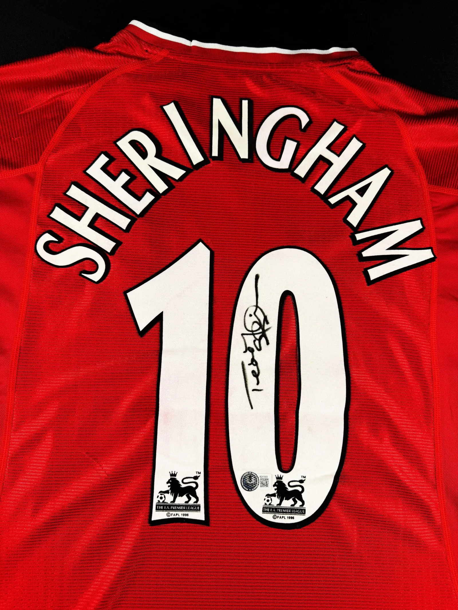 Teddy Sheringham autógrafo – camisa do Manchester, Teddy Sheringham
