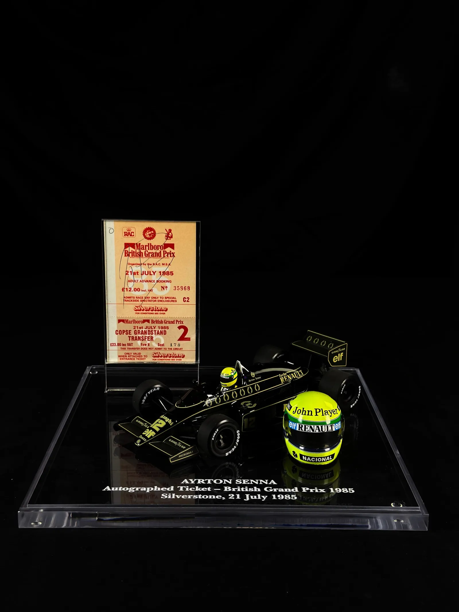 Ayrton Senna autógrafo – ingresso "British GP 1985", 21 de julho de 1985, Ayrton Senna