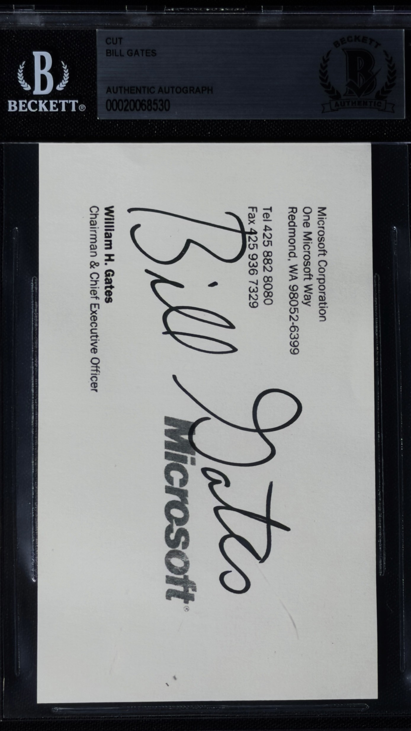 Bill Gates autógrafo – cartão de visita Microsoft, Bill Gates