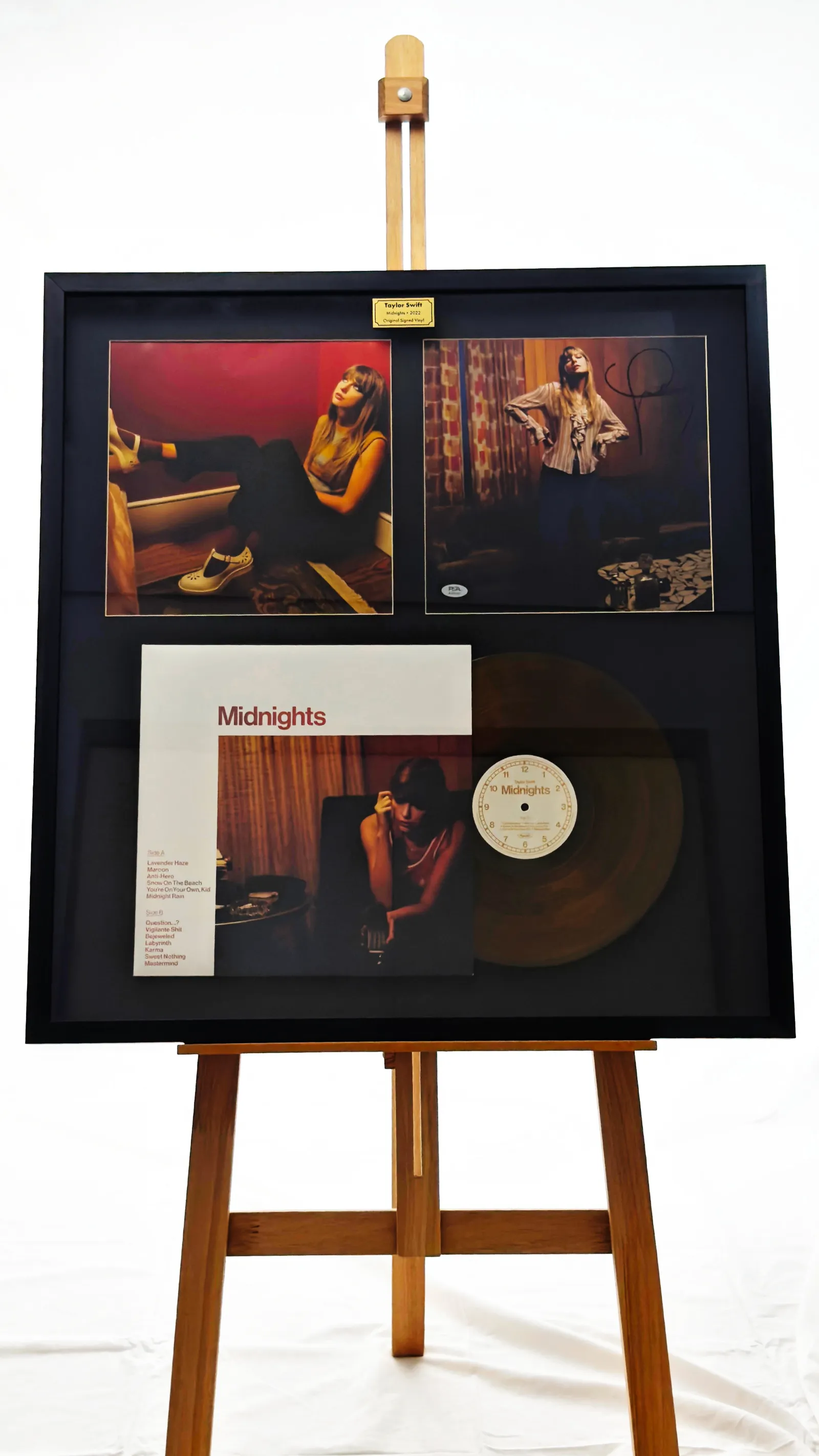 Taylor Swift autógrafo – Quadro Midnights com vinil, Taylro Swift