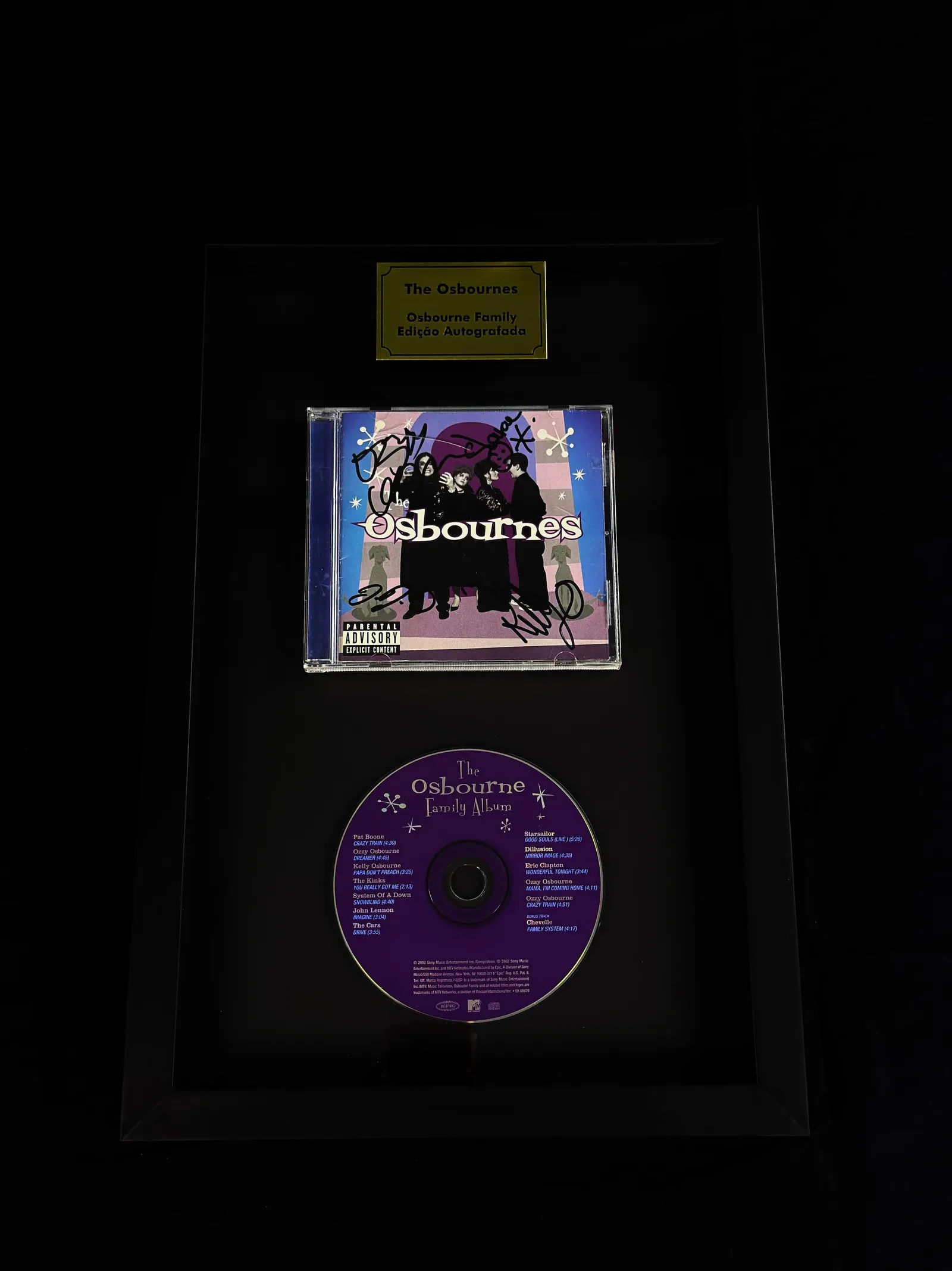 Ozzy Osbourne, Sharon Osbourne, Jack Osbourne & Kelly Osbourne autógrafo – CD "The Osbournes", Ozzy Osbourne e família