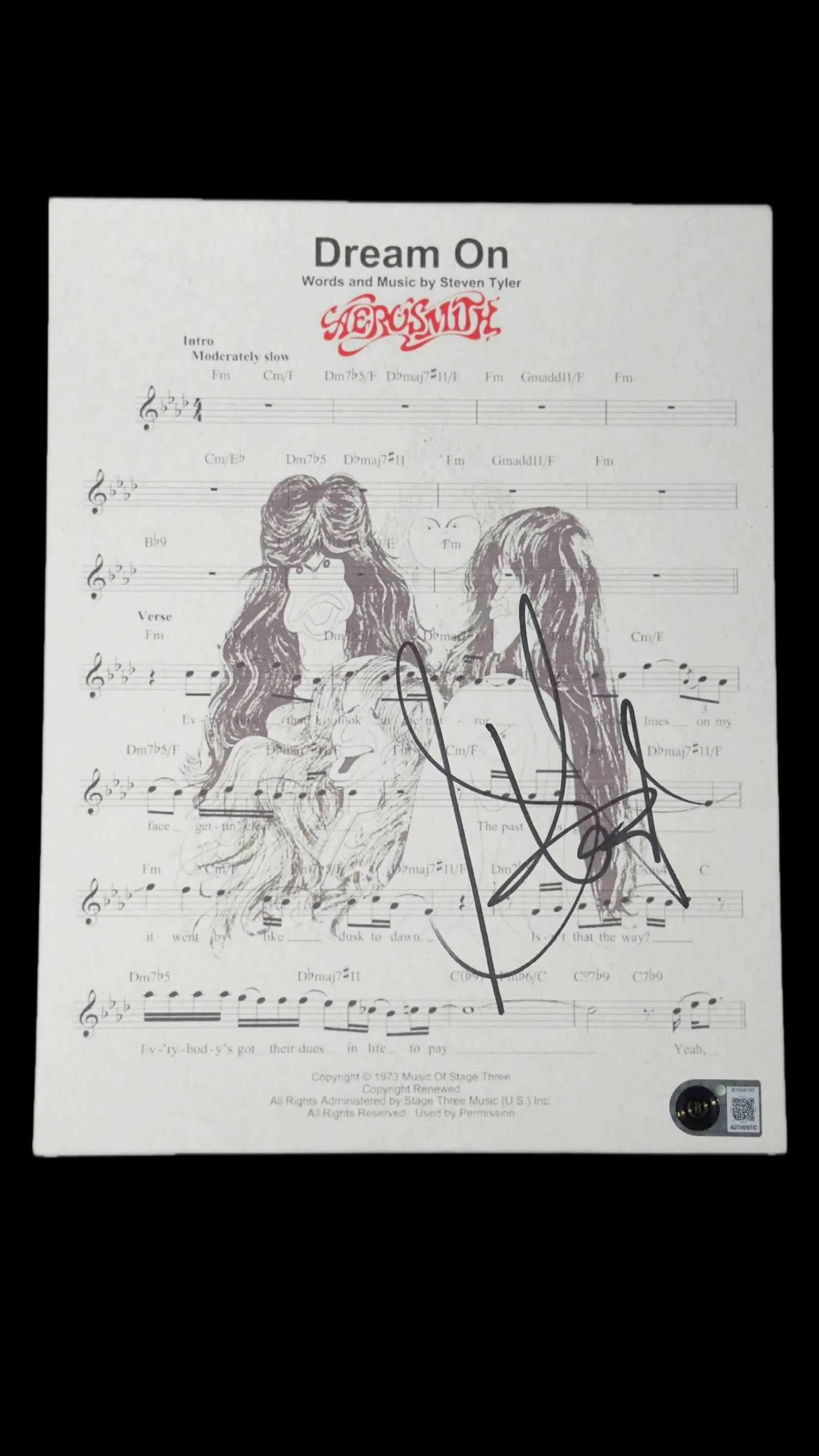 Steven Tyler autógrafo – partitura Dream On, Steven Tyler