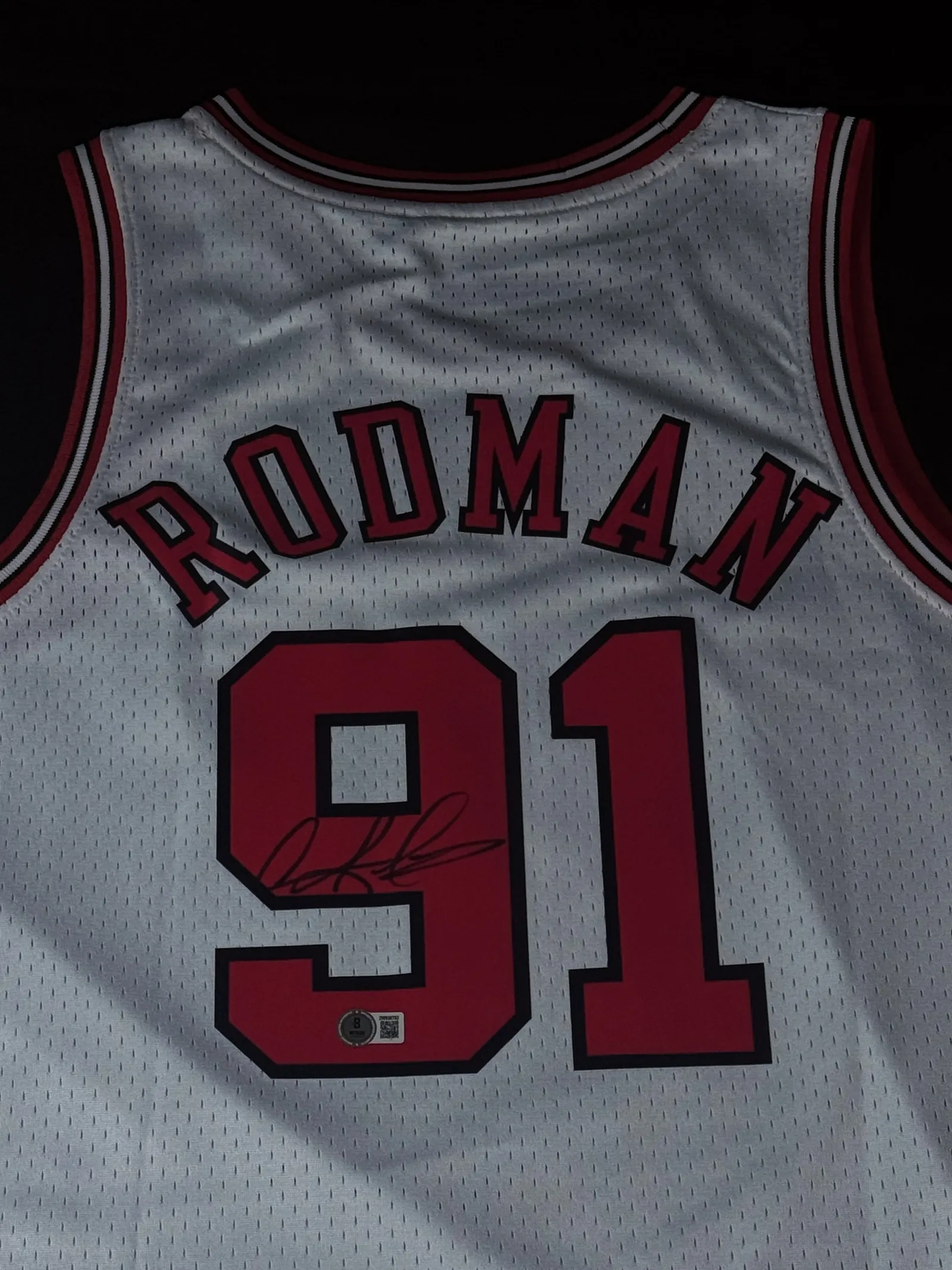 Dennis Rodman autógrafo – camisa de basquetebol da lendária equipe Chicago Bulls, Dennis Rodman
