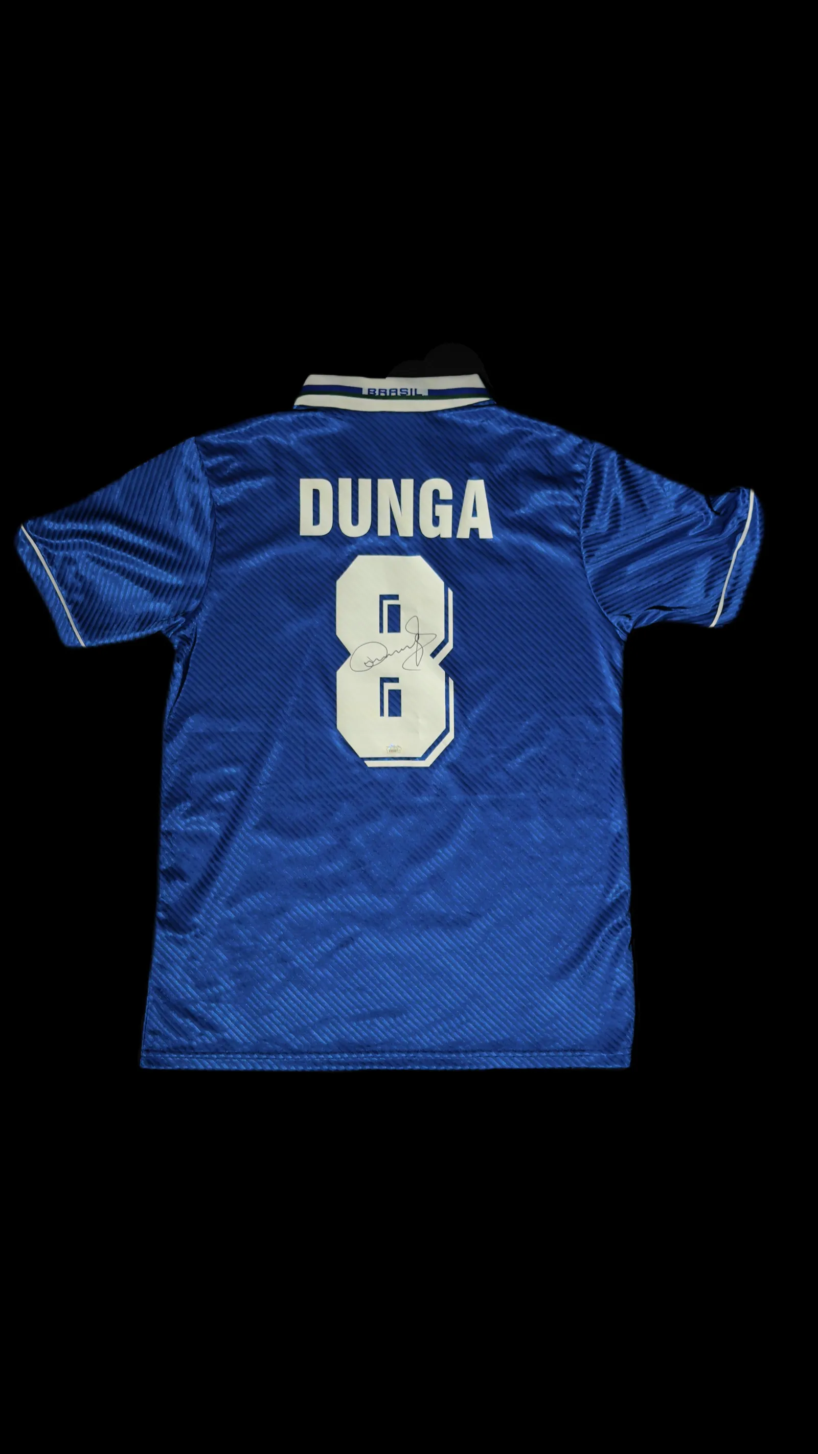 Dunga autógrafo – camisa azul da Seleção Brasileira, Dunga