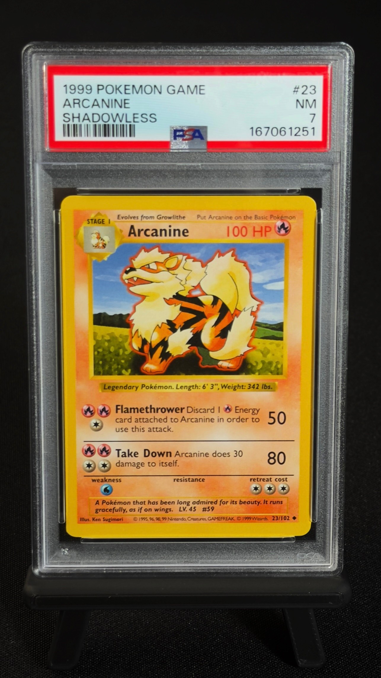 Arcanine 23 Shadowless – Base Set 1999 PSA 7, Arcanine
