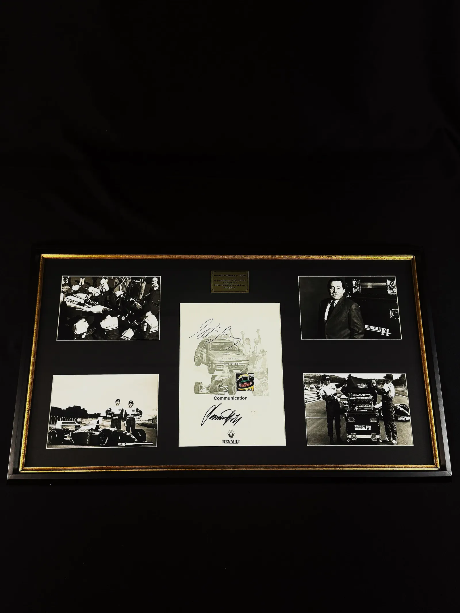 Ayrton Senna e Damon Hill autógrafo – pasta de comunicação em quadro histórico, Ayrton Senna e Damon Hill